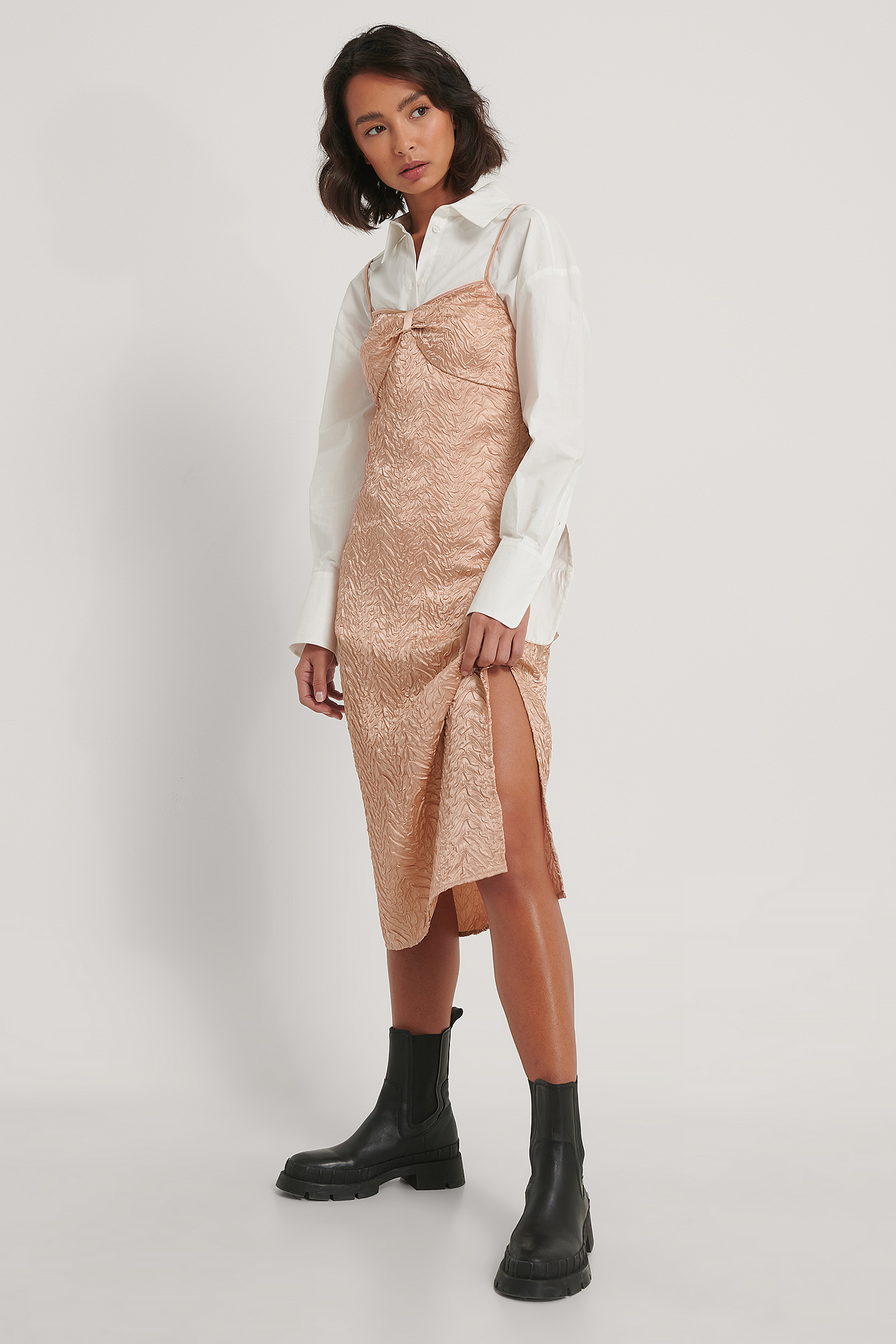 Beige Robe Mi-Longue À Structure