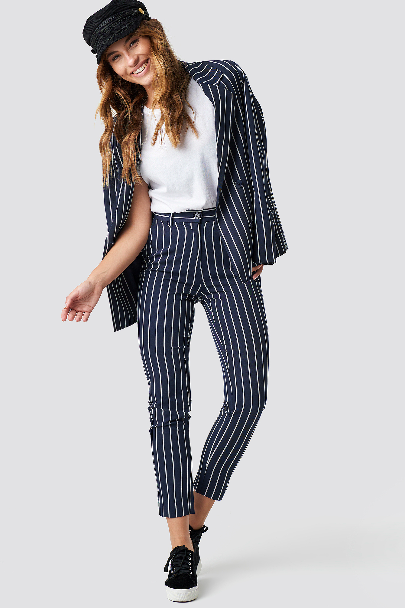 Navy NA-KD Classic Navy Striped Suit Pants