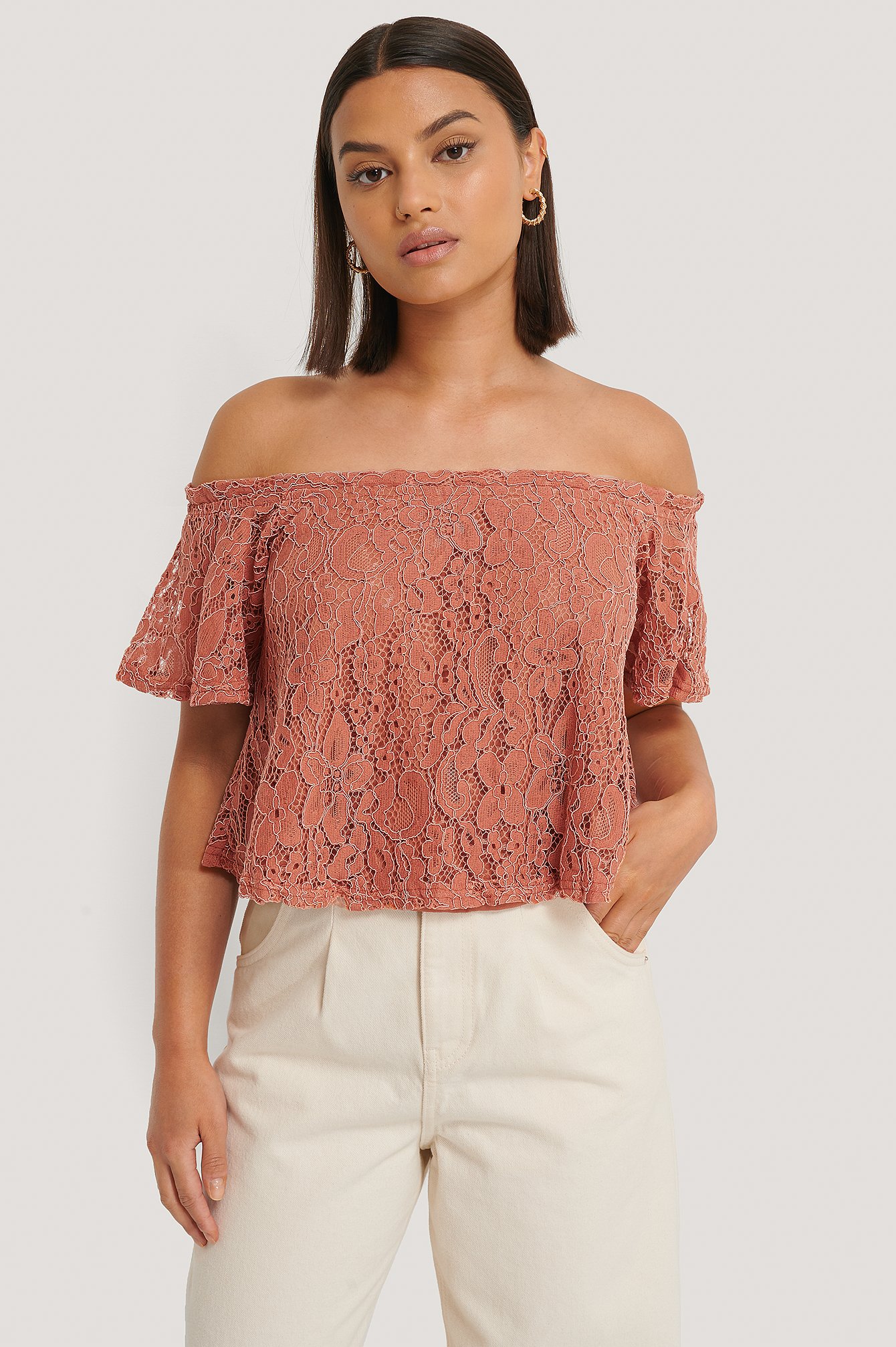 Rust Haut Dentelle À Épaules Dénudées
