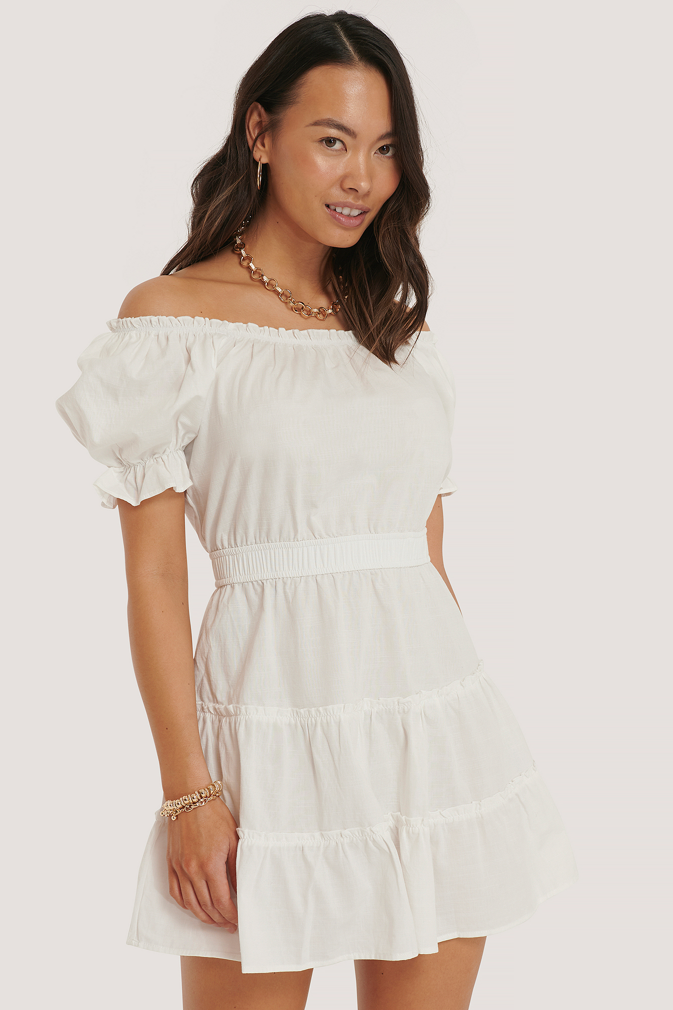 White Mini Robe Épaules Dénudées