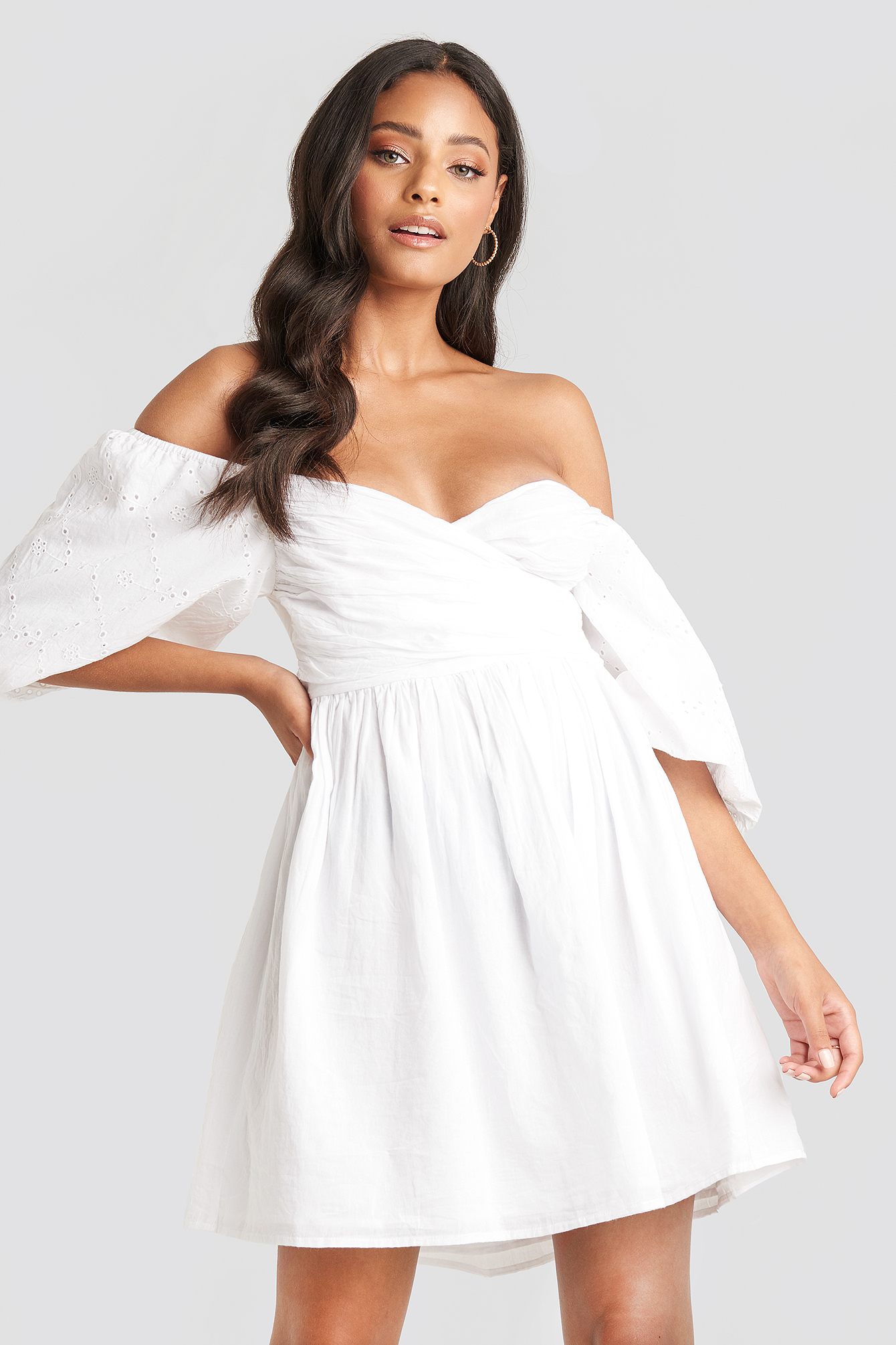 White Off Shoulder Wrapped Mini Dress