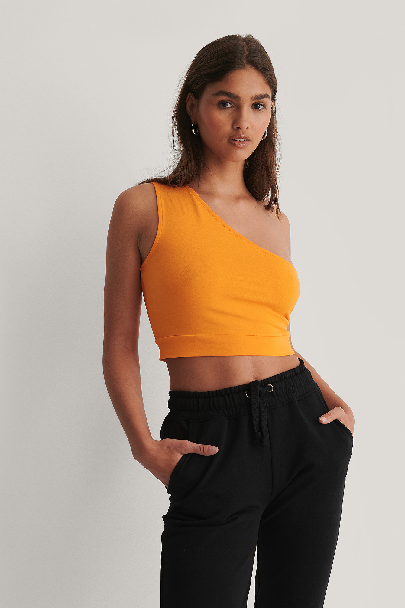 Orange Haut Court À Une Épaule