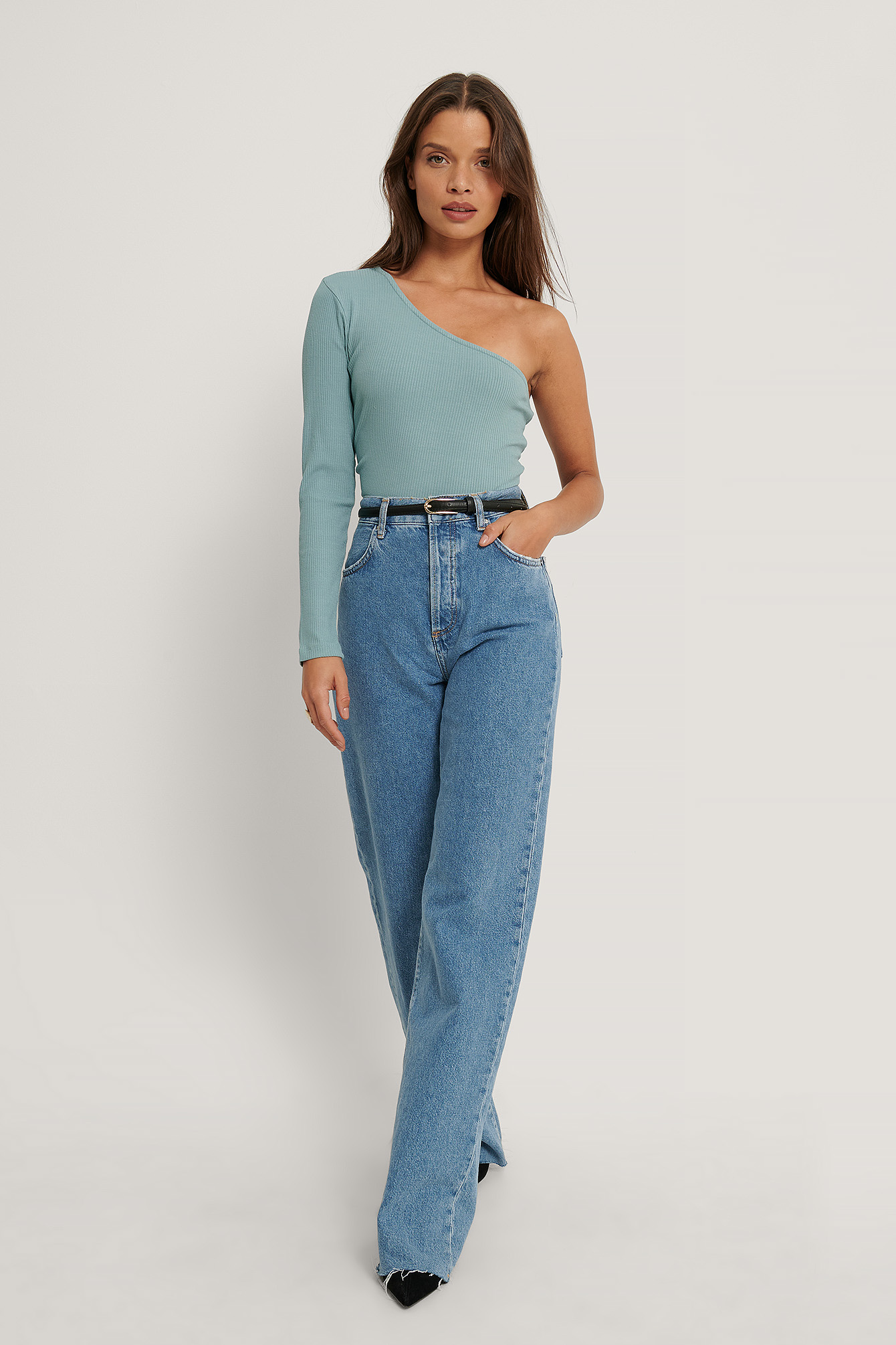 Dusty Blue Haut Une Épaule