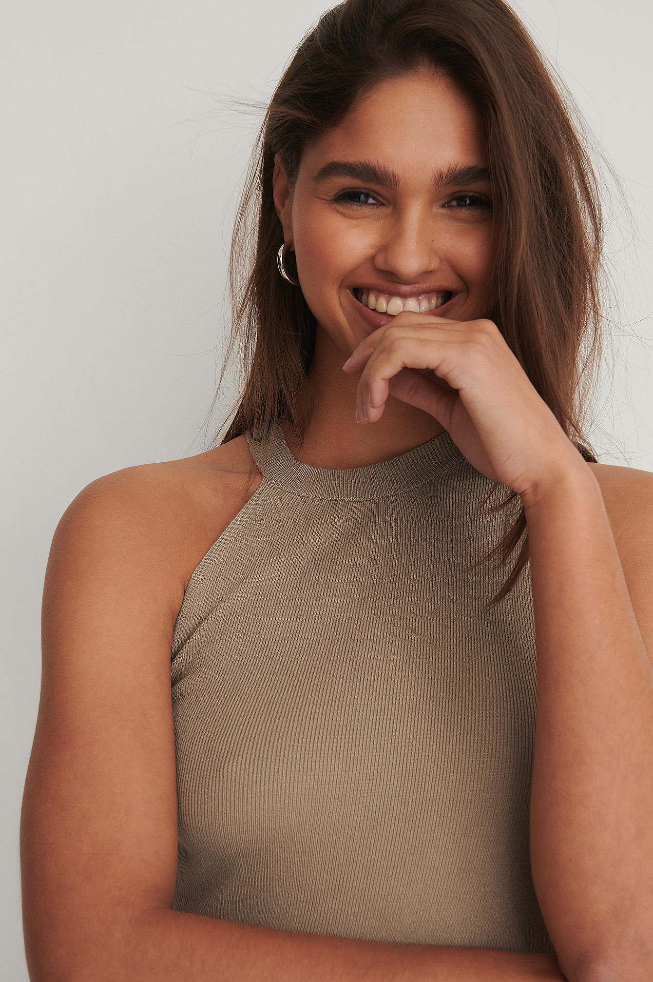 Beige Débardeur Tricoté