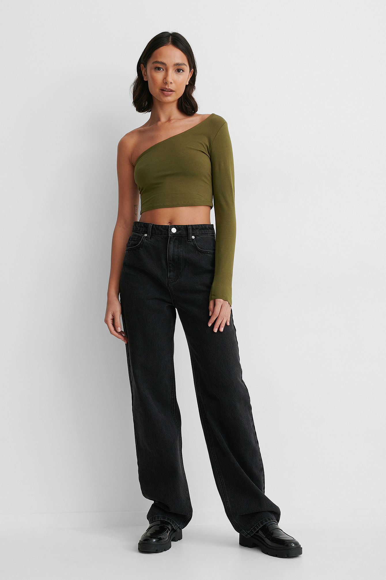 Khaki One Sleeve Crop Top