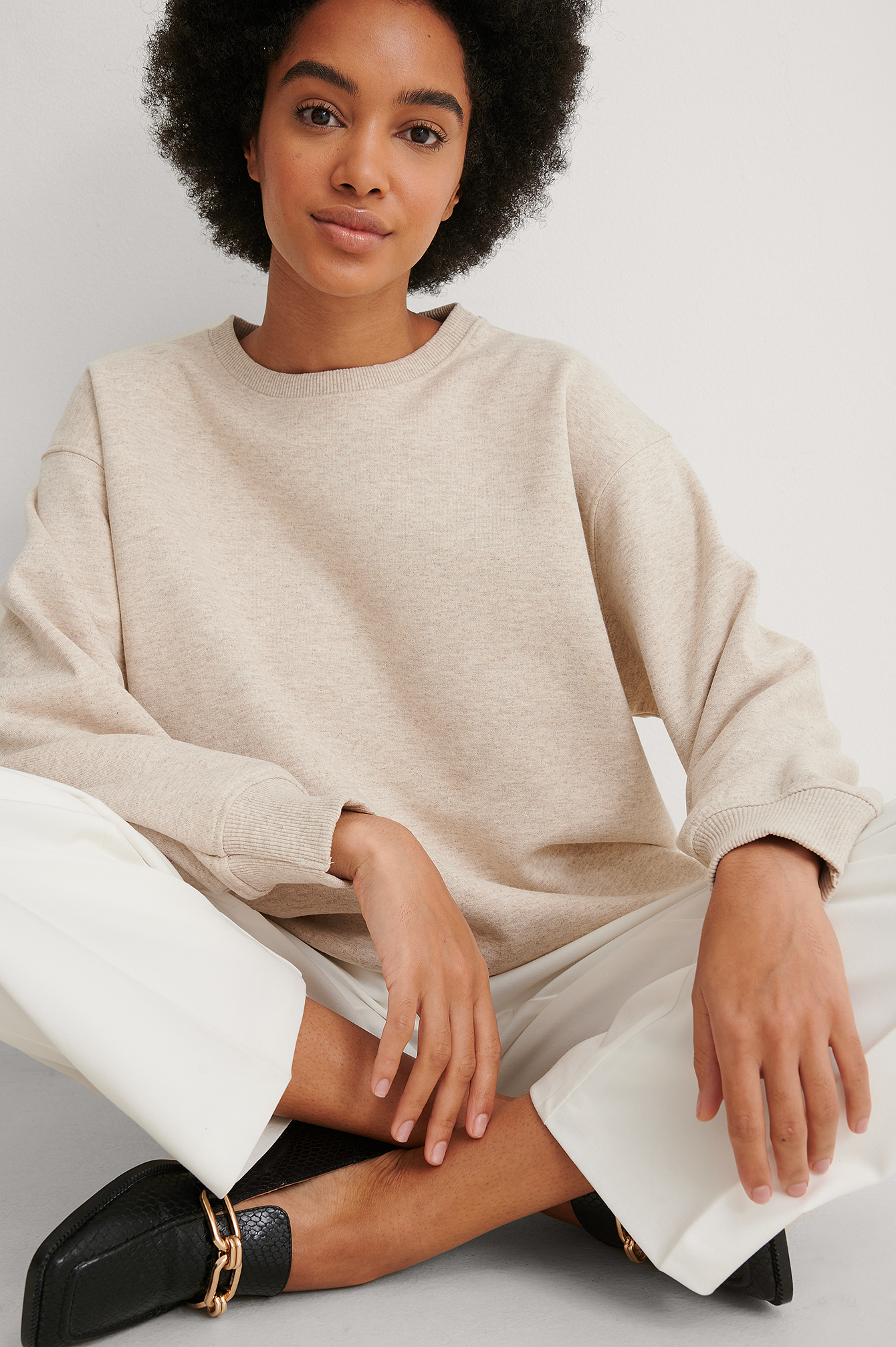 Beige Melange Sweatshirt Boxy Brossé Bio