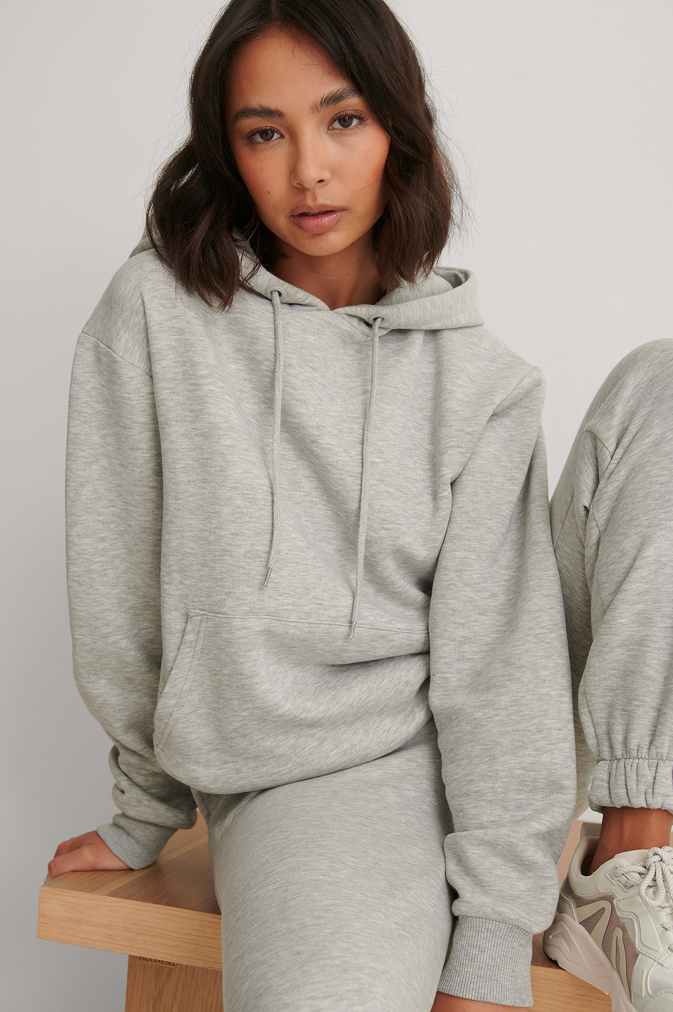 Grey Melange Biologique hoodie en peluche surdimensionné