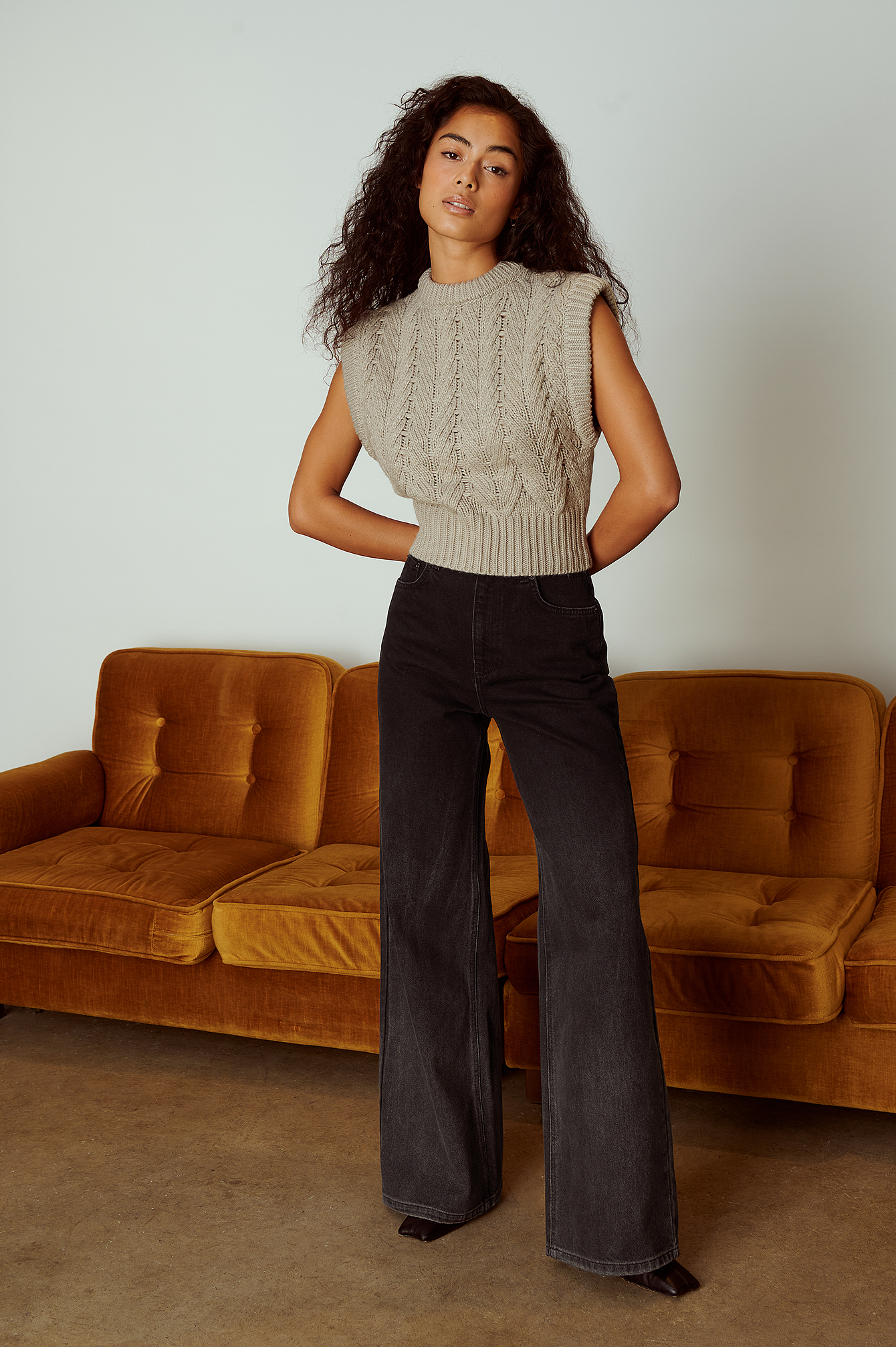 Jean large taille haute Noir