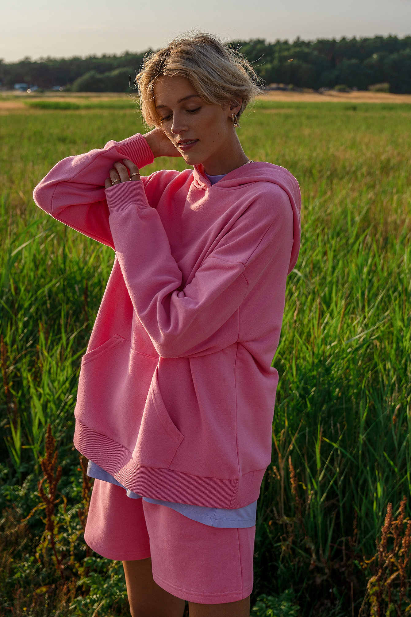 Pink Sweatshirt À Capuche Bio Surdimensionné Avec Poche