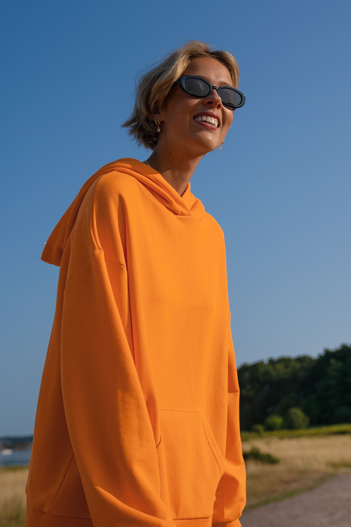 Orange Sweatshirt À Capuche Bio Surdimensionné Avec Poche