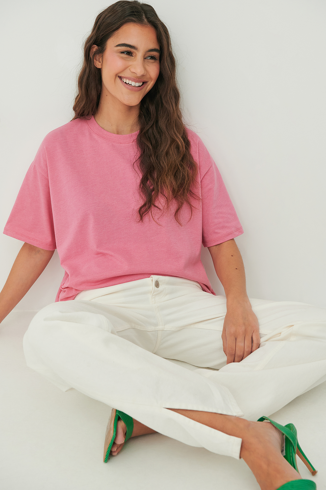 Pink Melange T-shirt à col rond oversize bio