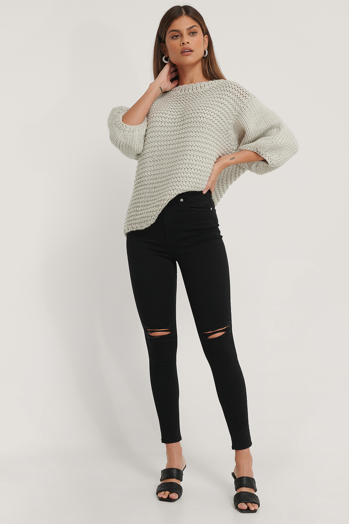 Black Biologiques Jean Slim Taille Haute Déchiré