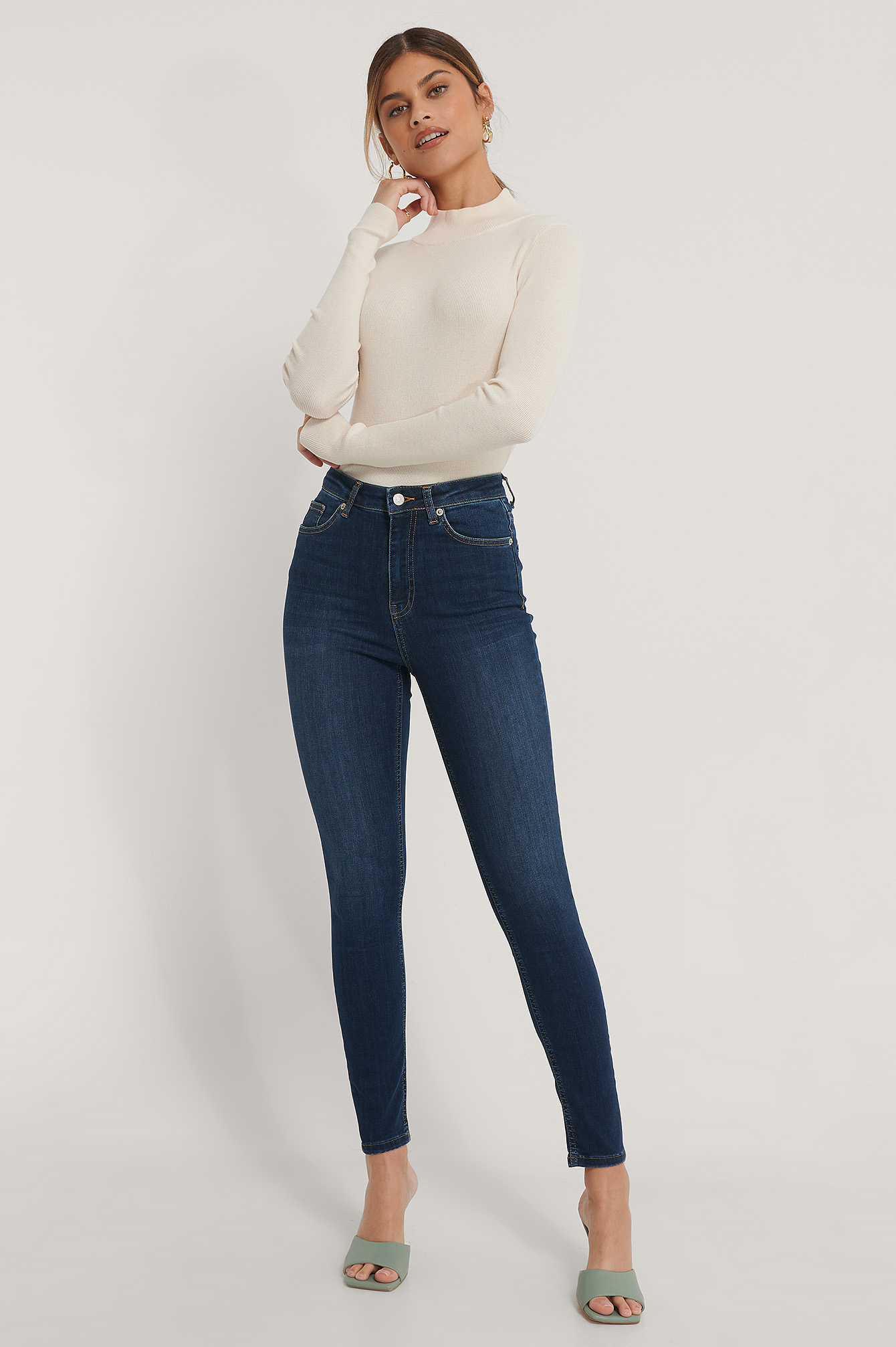 Dark Blue Biologiques Jean Slim Taille Haute