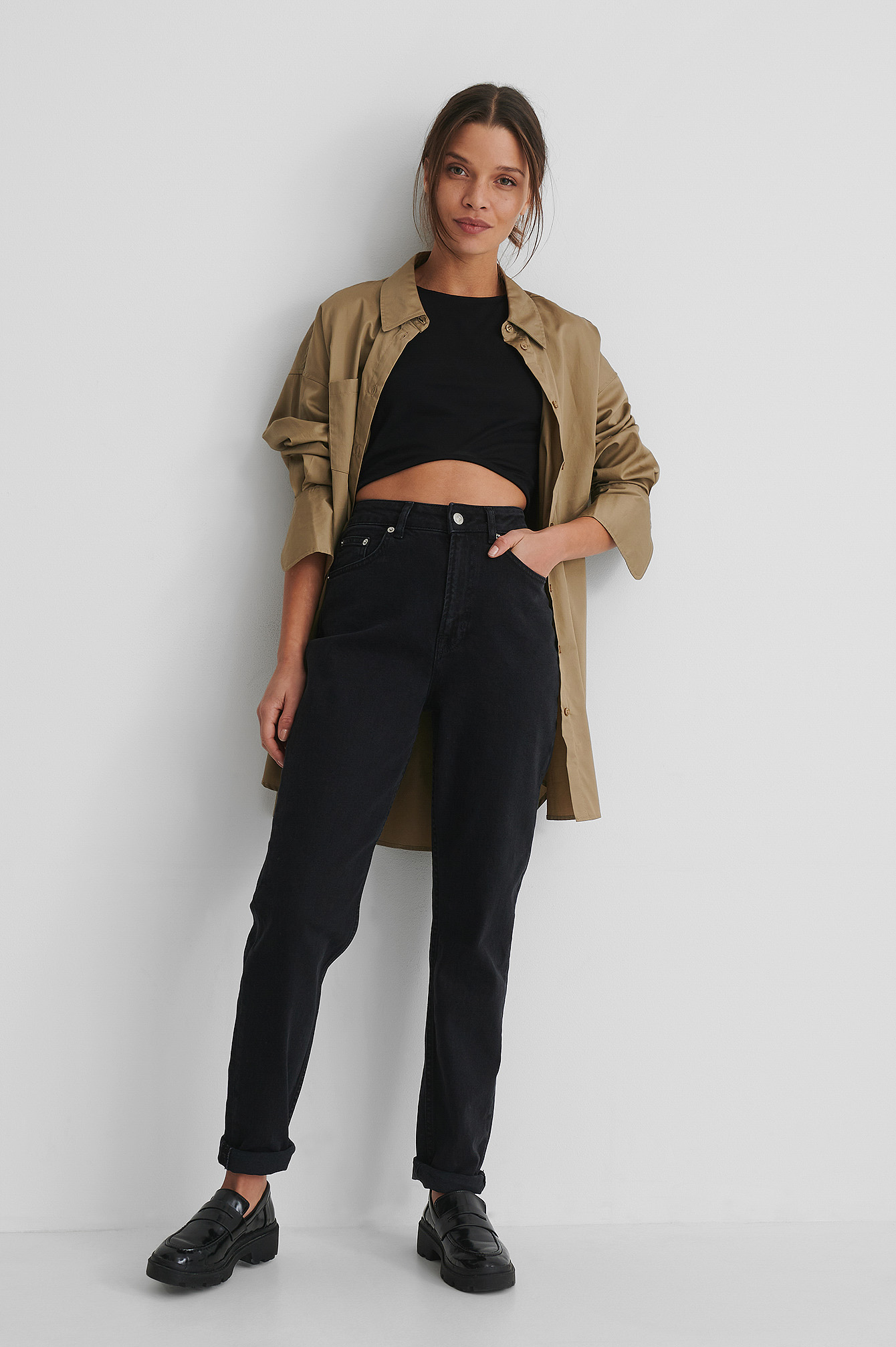 Black Biologique Jean Mom Taille Haute