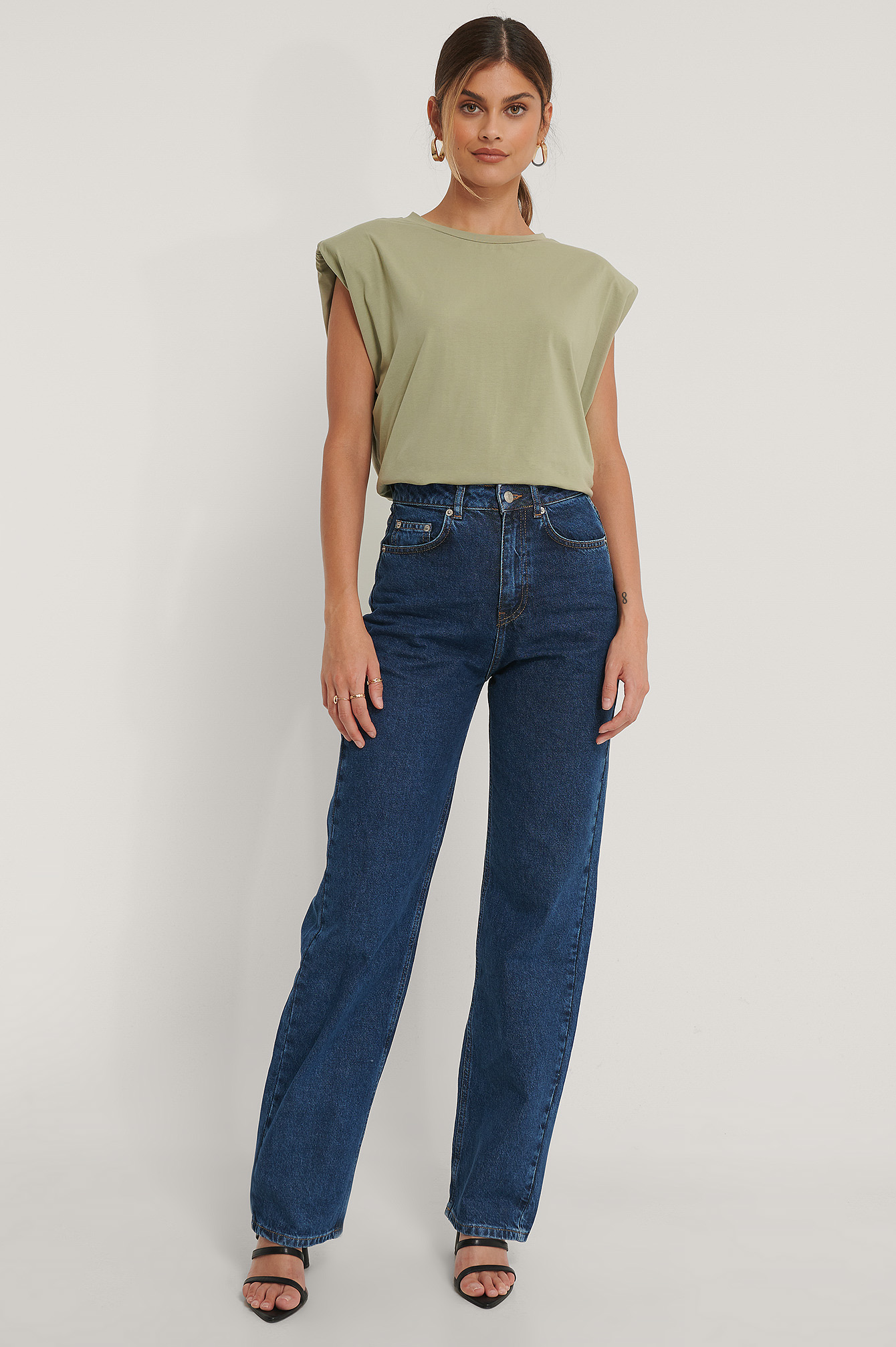 Mid Blue Biologiques Jean Large Taille Haute