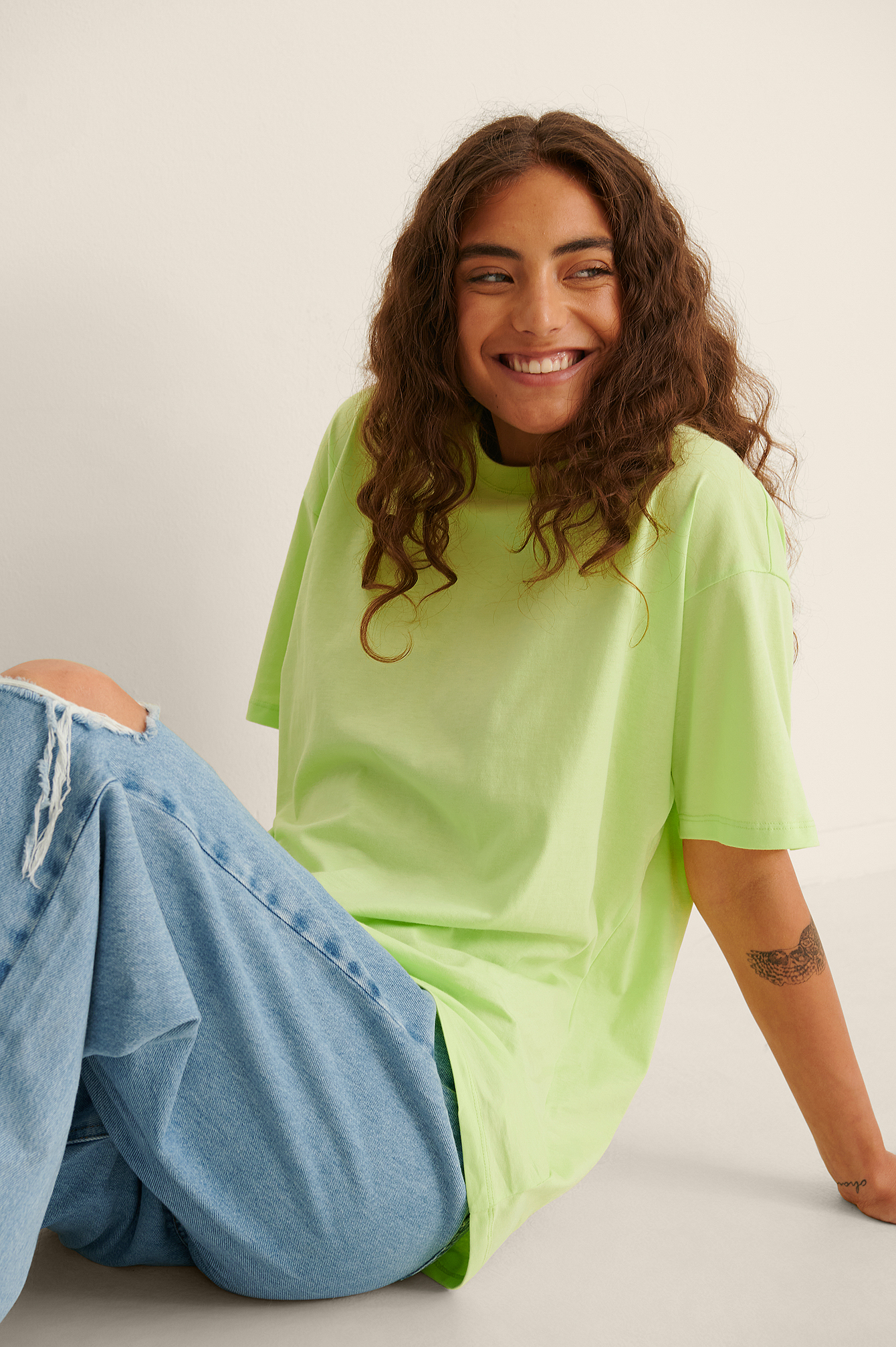Lime T-shirt à col rond oversize bio