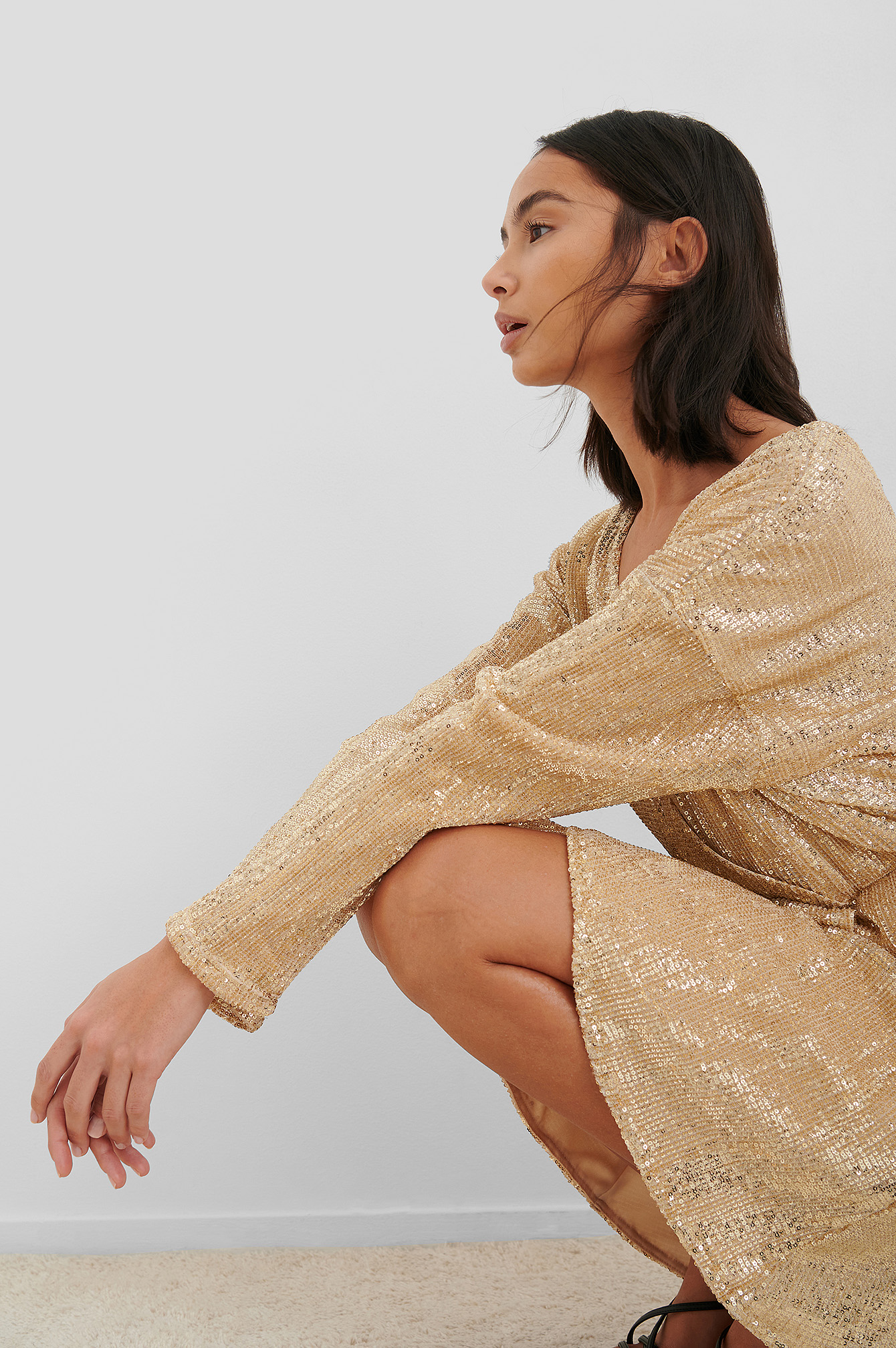 Gold NA-KD Party Overlap Sequin Mini Dress