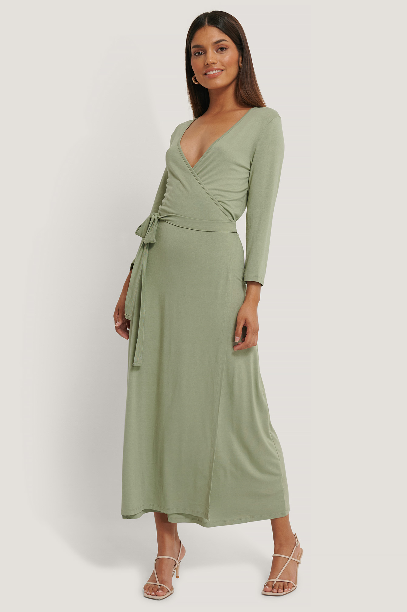 Khaki Robe Nouée À Superpositions