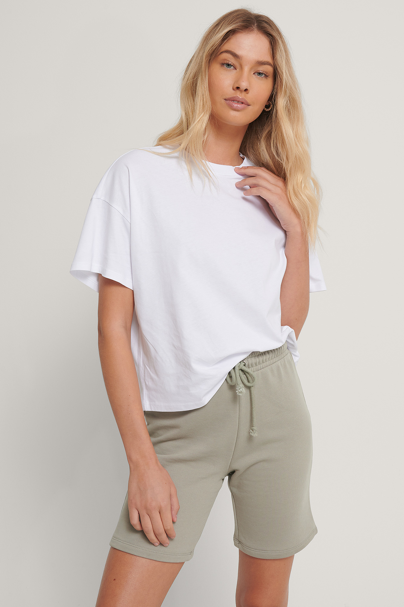 White Biologique T-shirt Surdimensionné À Manches 3/4