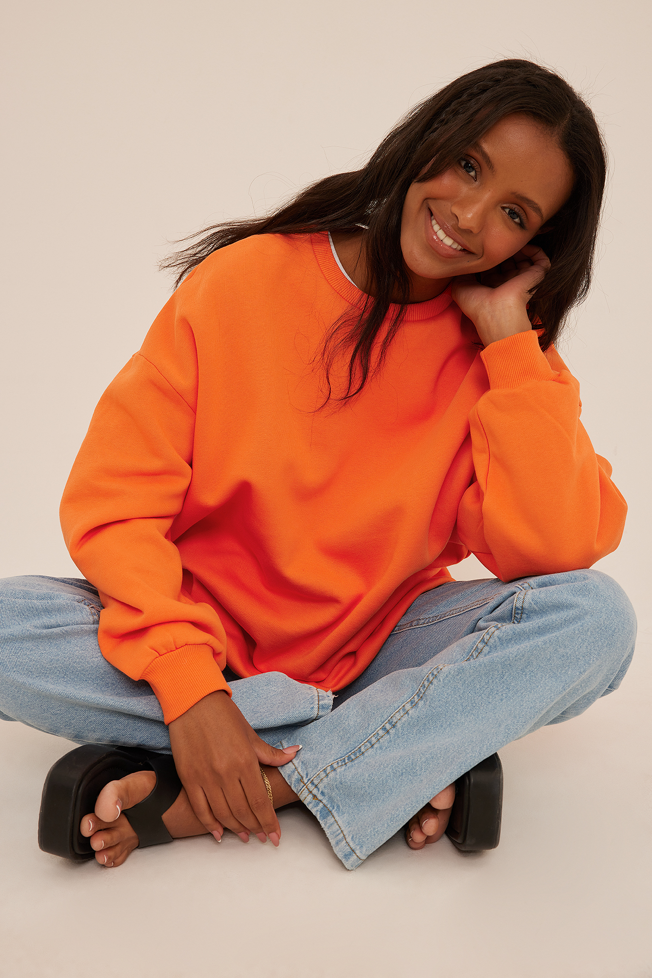 Orange Sweatshirt brossé oversize biologique