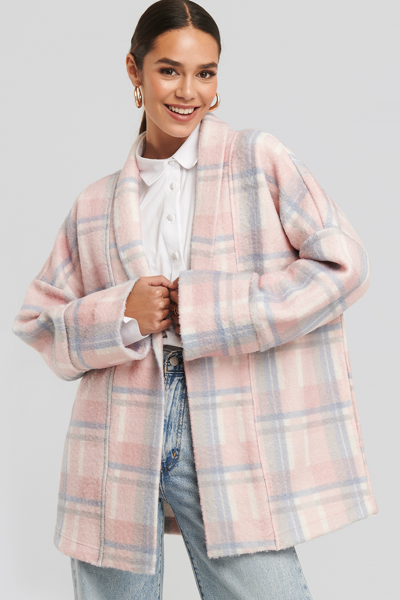 Pink/White NA-KD Trend Oversized Checked Jacket