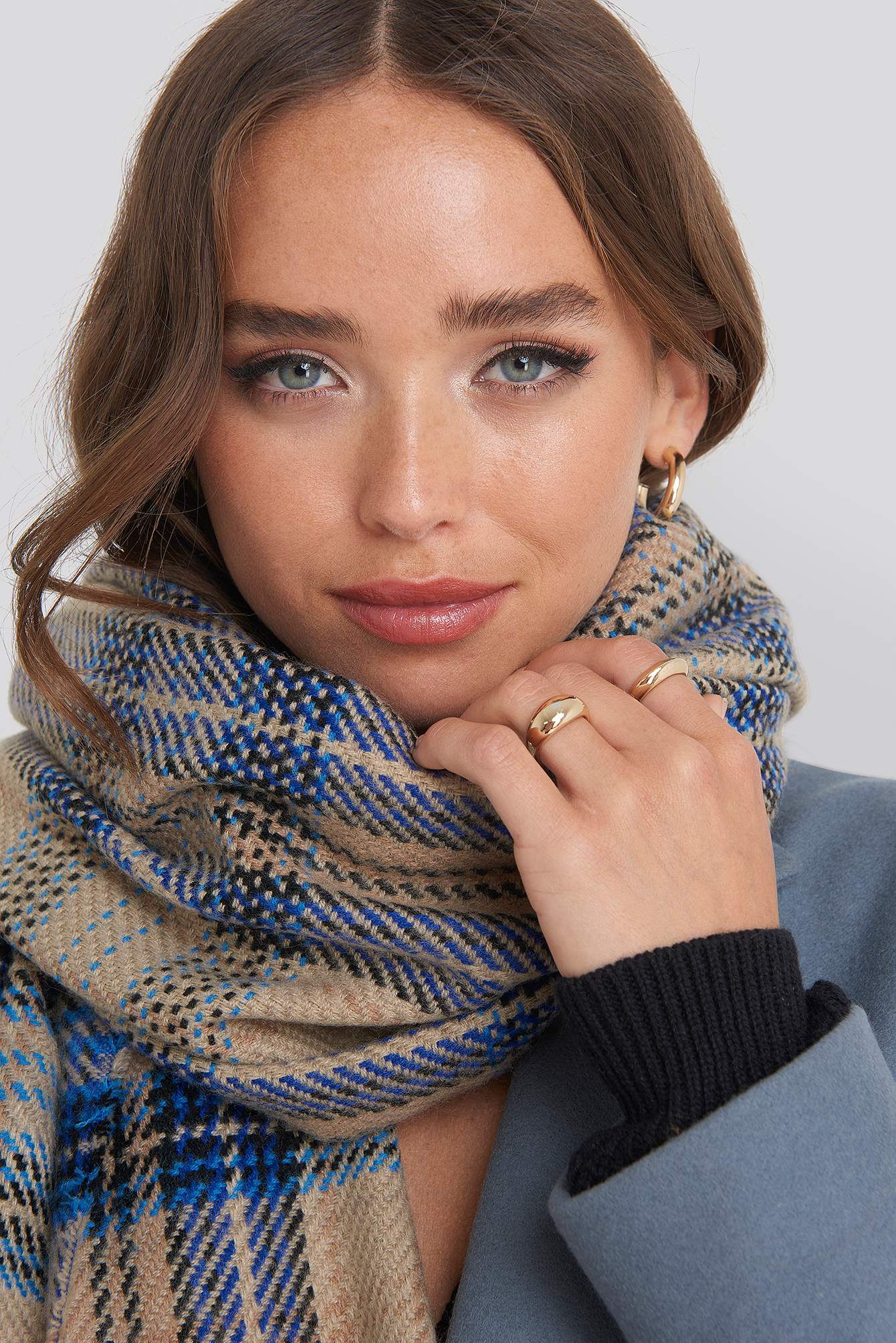 Blue/Cream NA-KD Accessories Oversized Chunky Checked Scarf