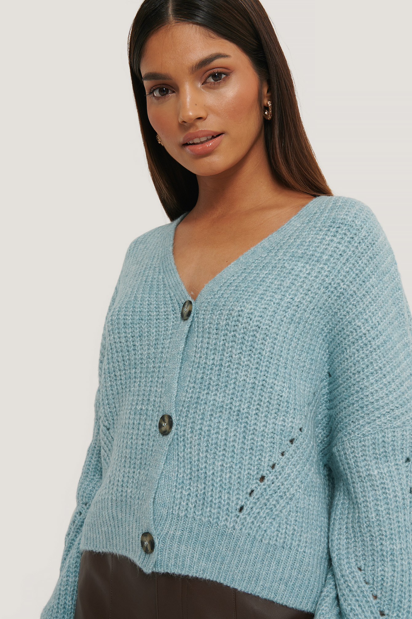 Blue Cardigan Court Surdimensionné