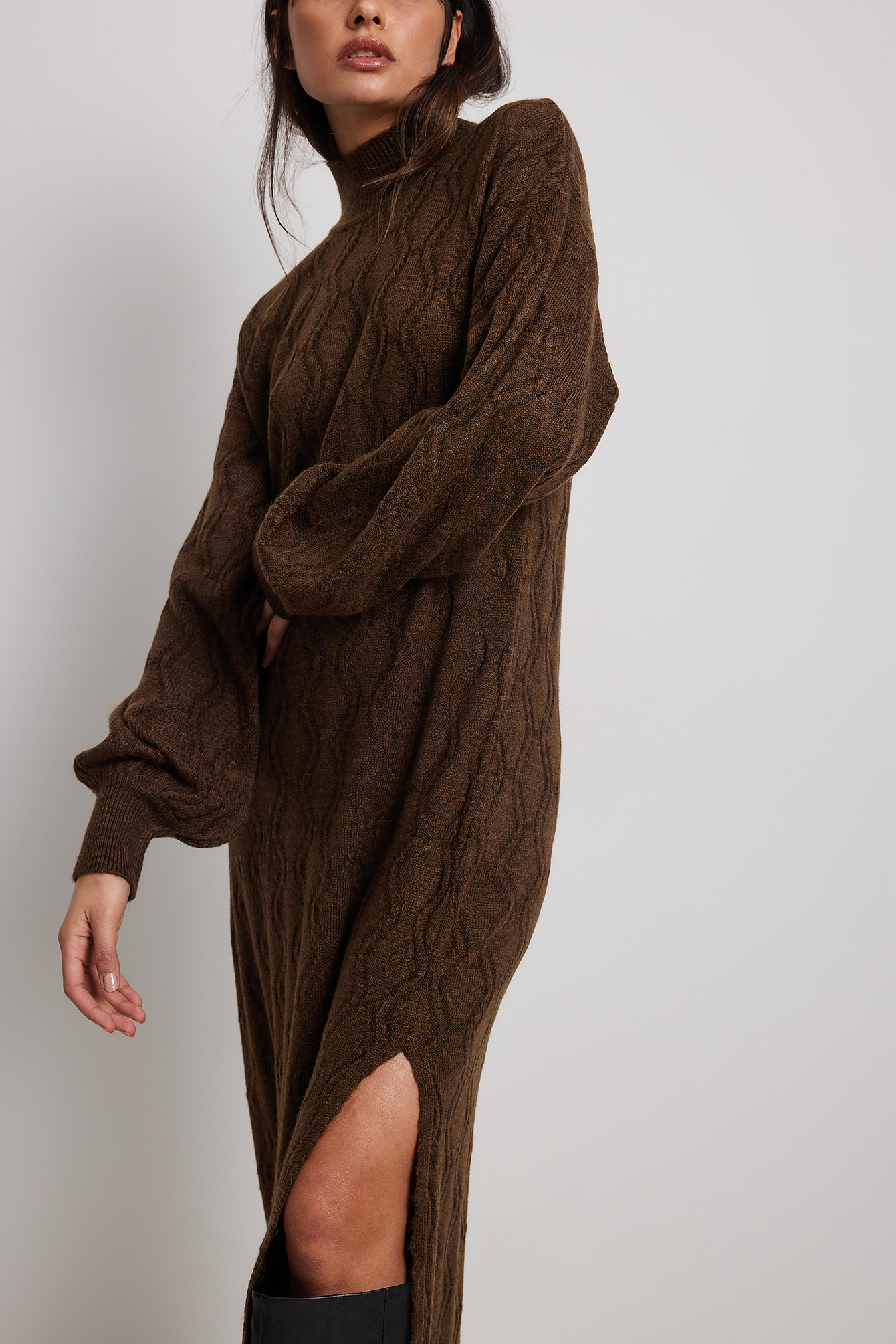 Robe longue oversize en maille Marron