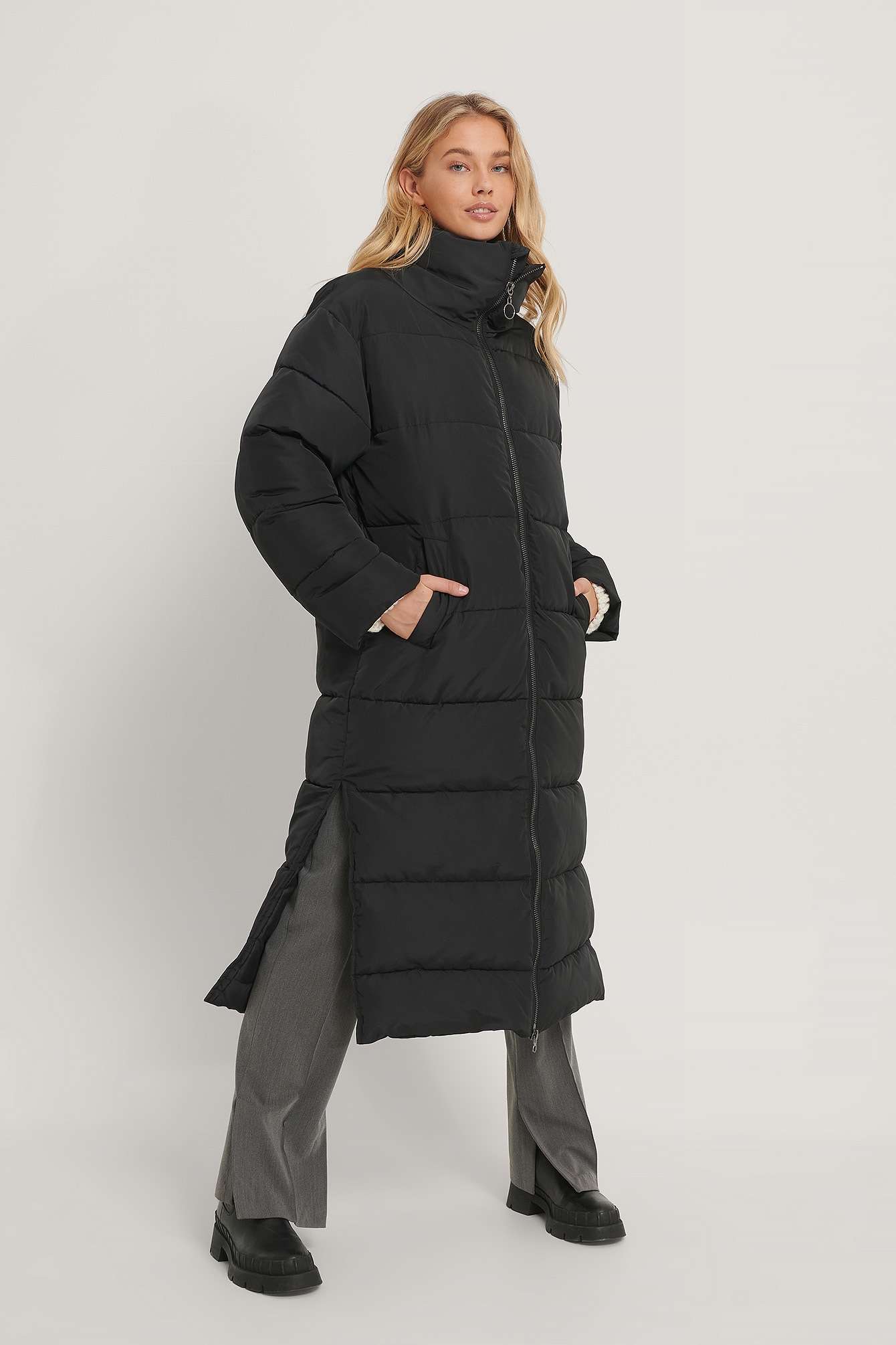 Black Veste Matelassée Longue Oversize