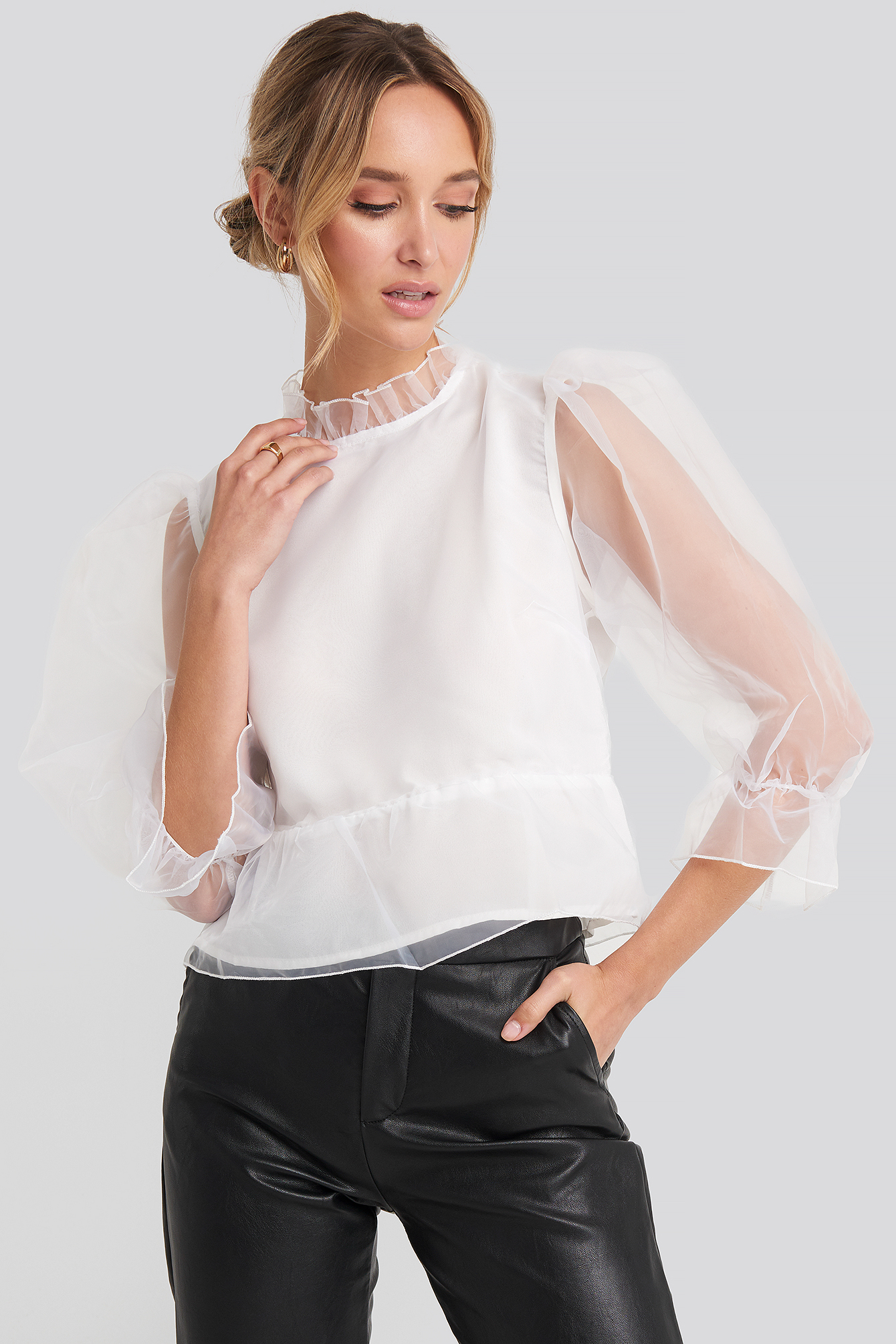 White NA-KD Party Oversized Organza Puff Sleeve Top