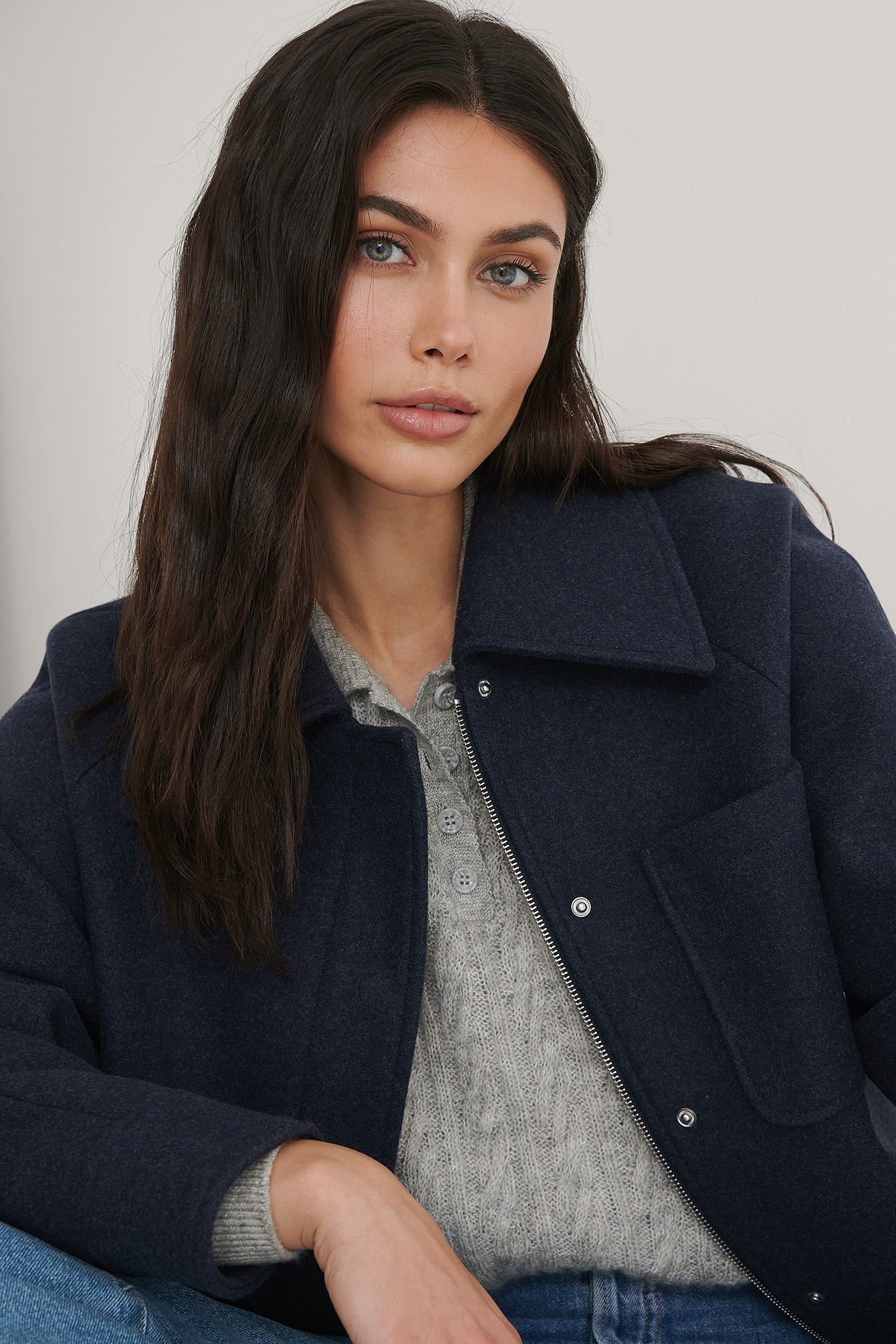 Dark Blue Veste Surdimensionnée