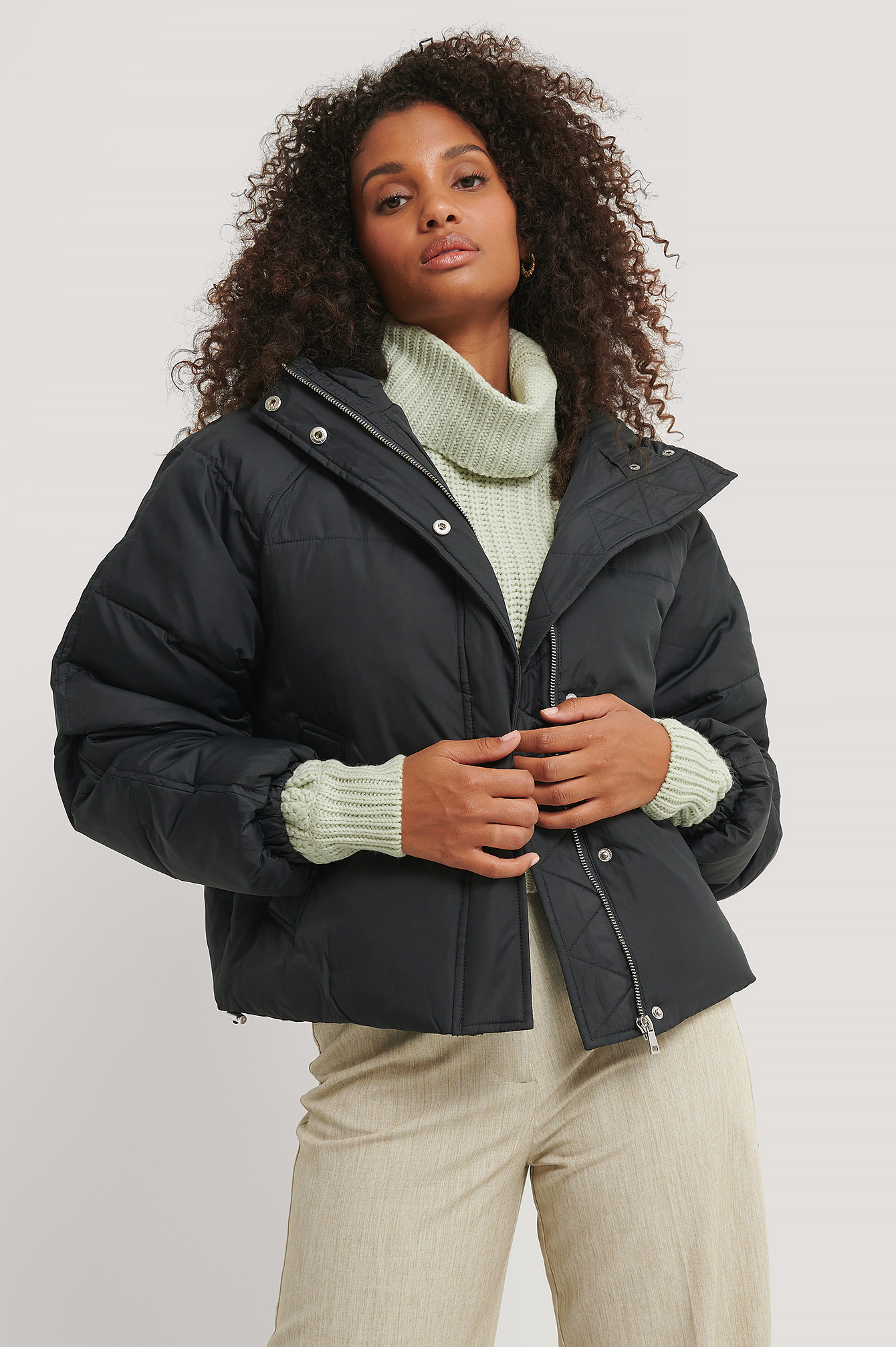 Black Veste Rembourrée À Cordon