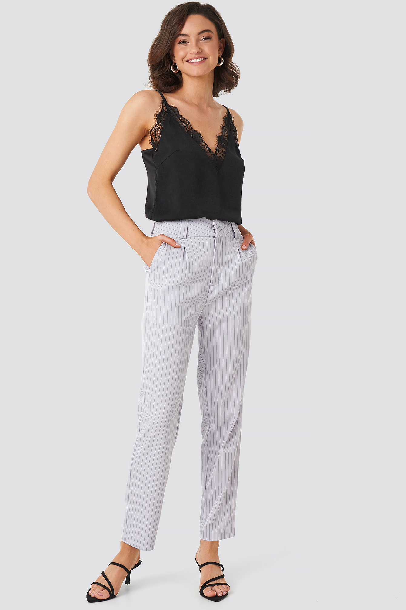 Light Blue Pinstriped Cigarette Pants