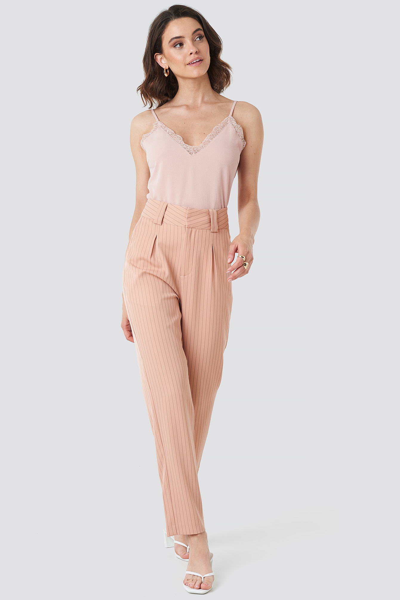 Dusty Pink Pinstriped Cigarette Pants