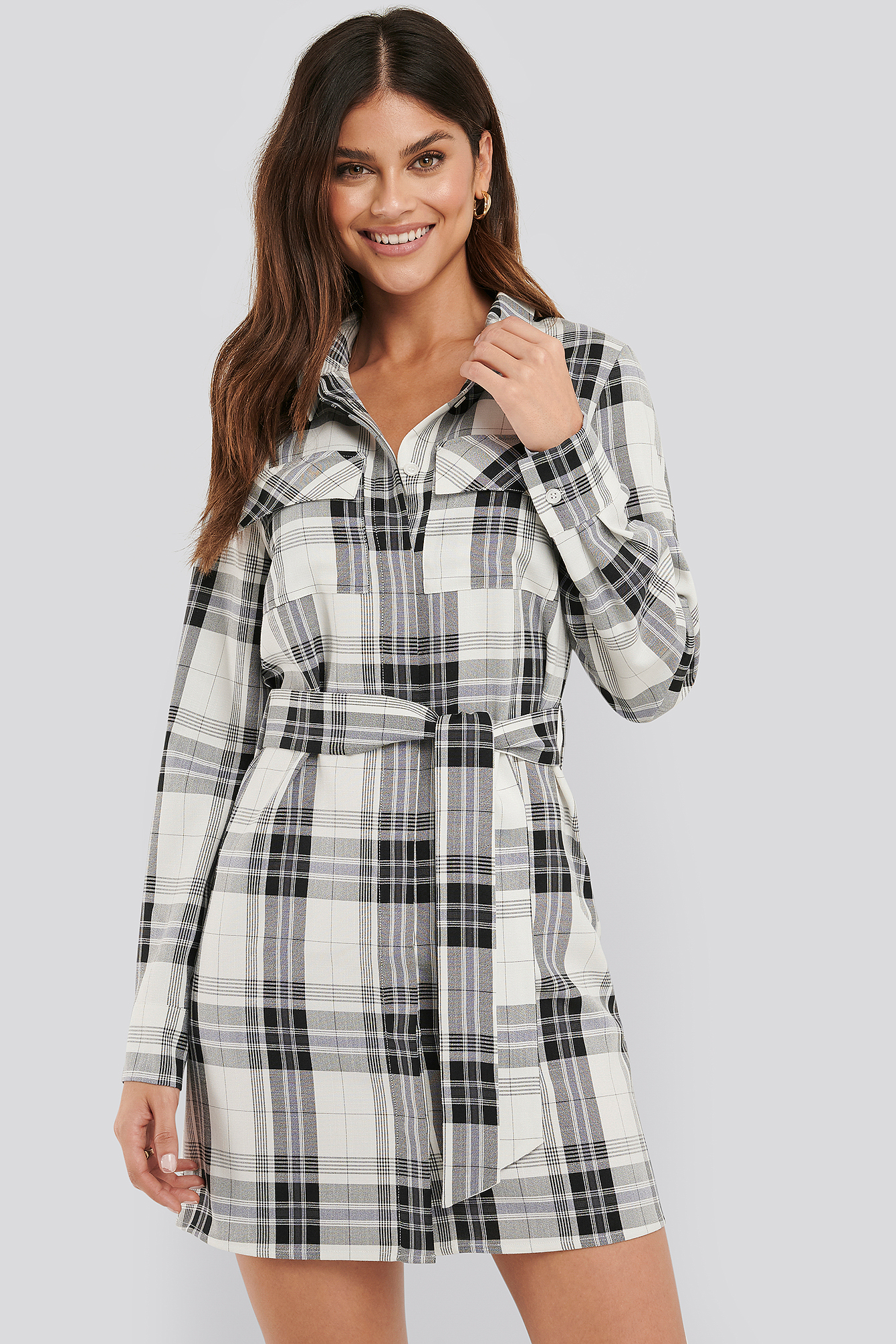 Check Plaid Belted Shirt Dress