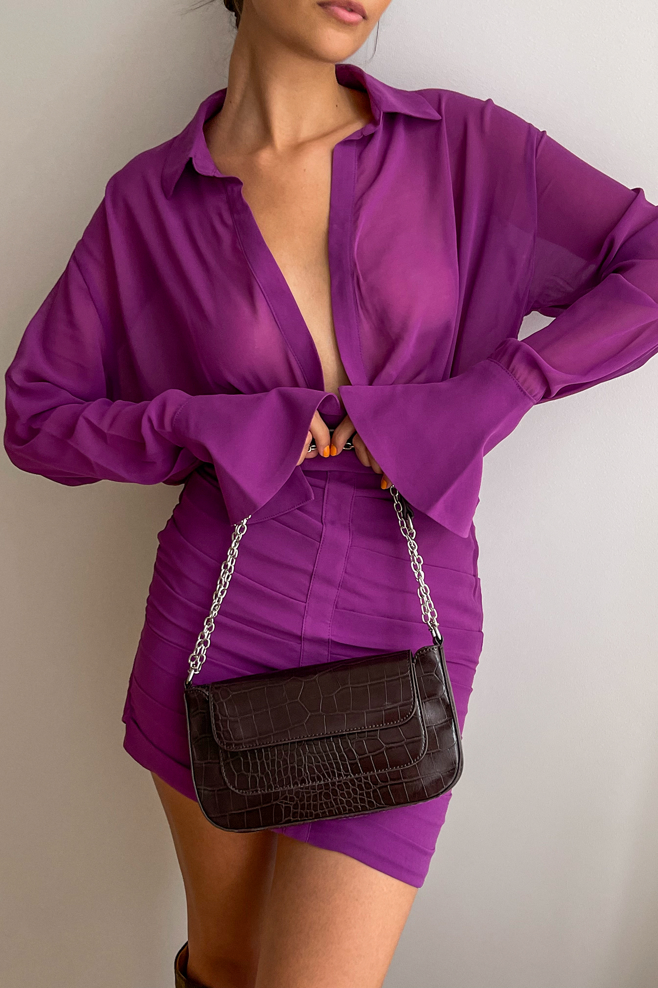 Purple Robe mini plissée en mousseline