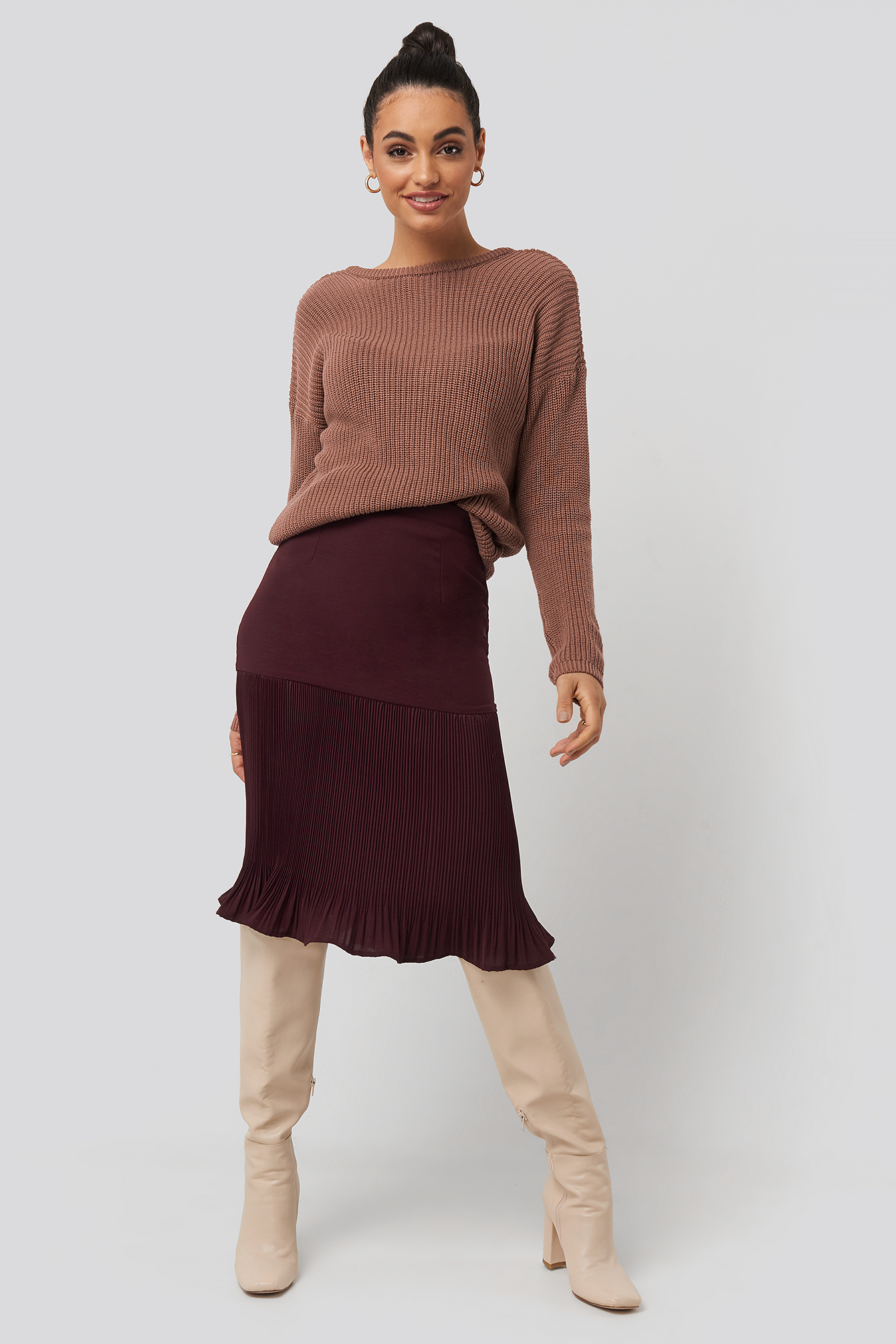 Burgundy NA-KD Pleated Detail Skirt