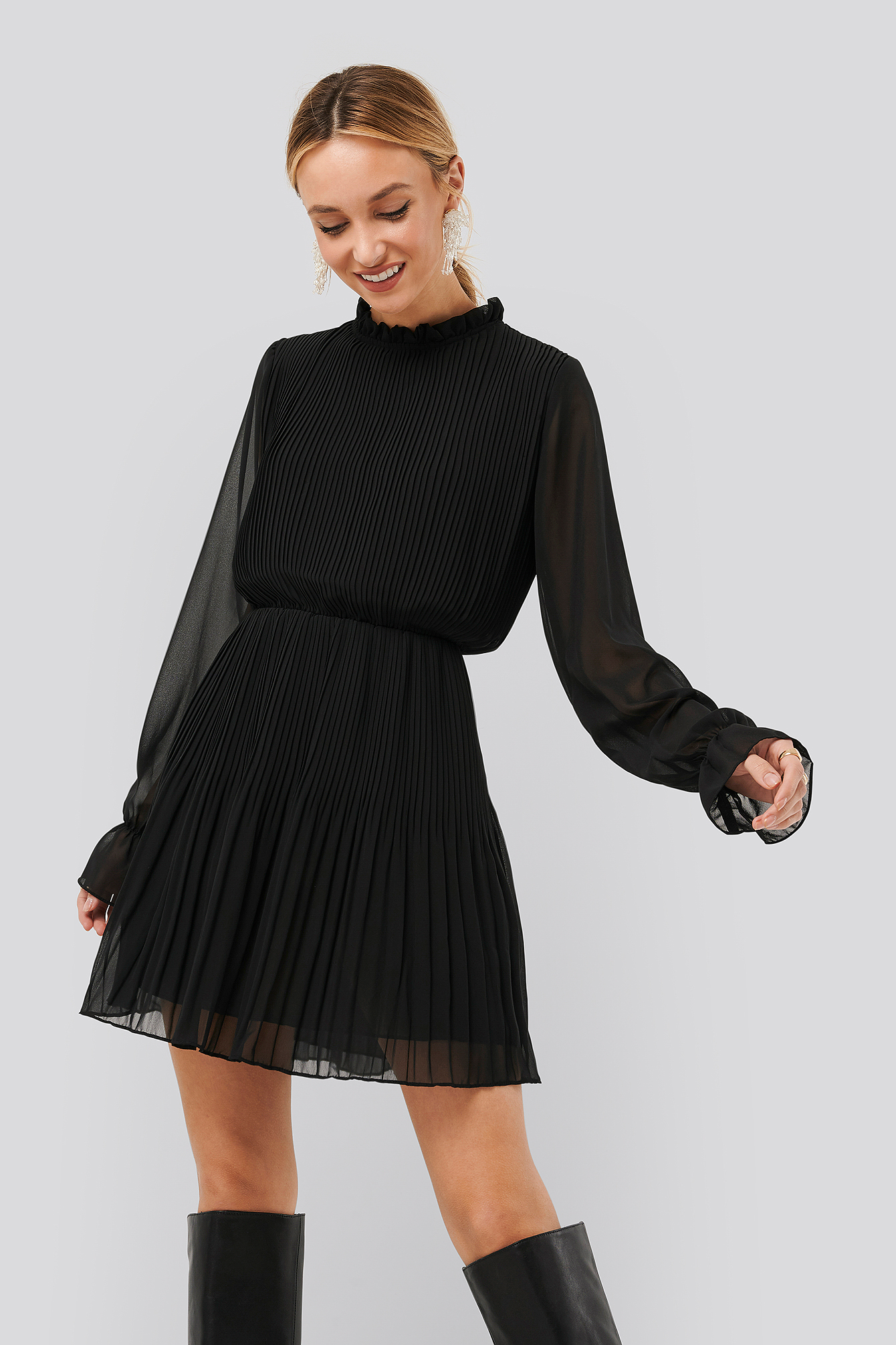 Black Robe Taille Plissée Élastique