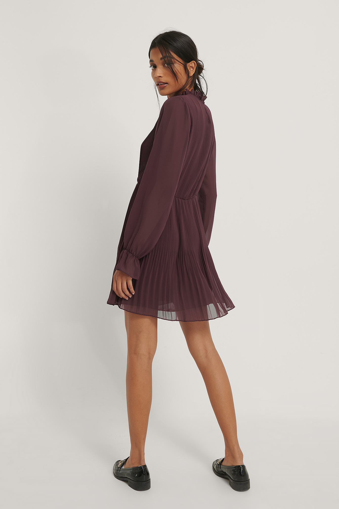 Burgundy Robe Taille Plissée Élastique