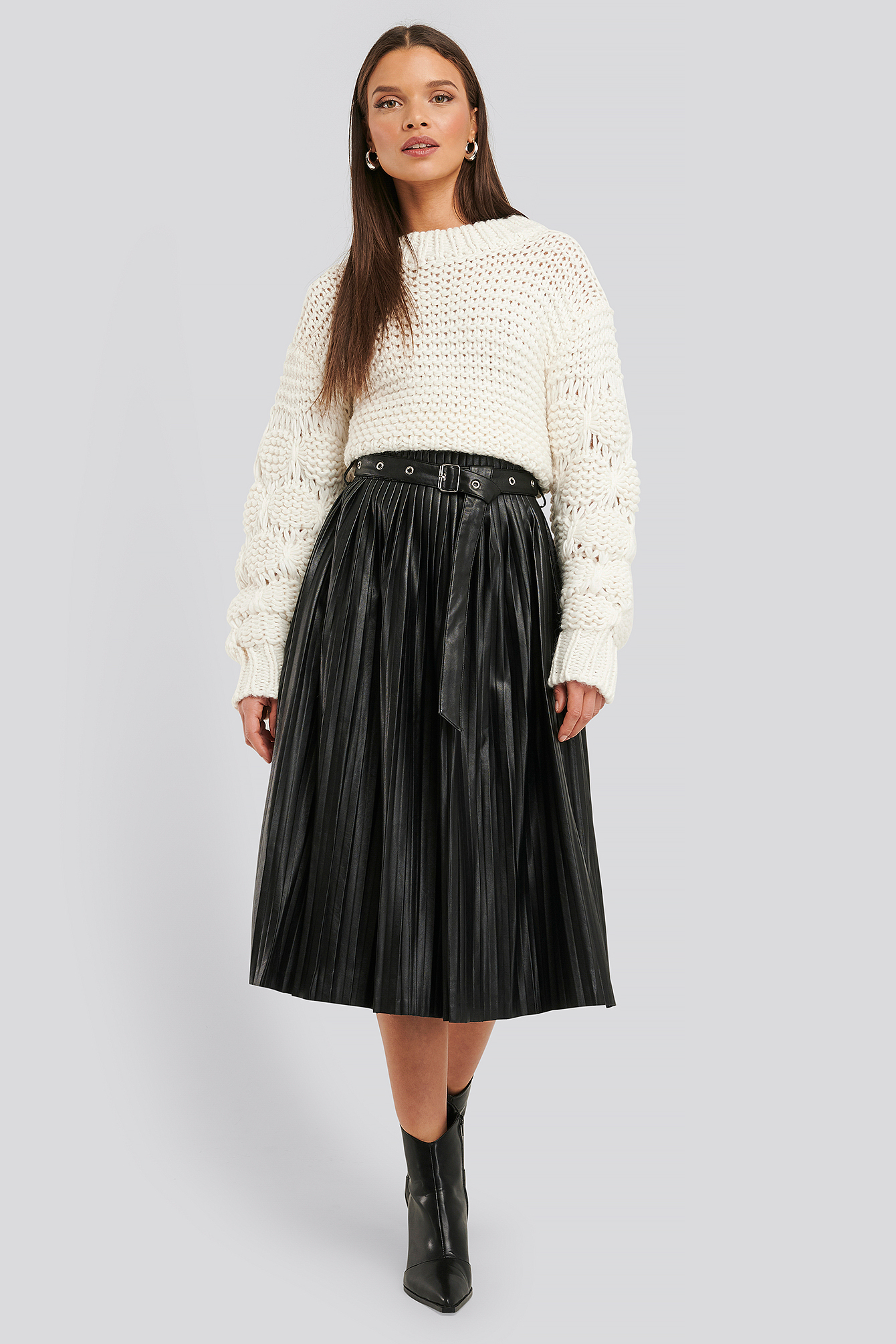 Black NA-KD Trend Pleated Pu Belt Skirt