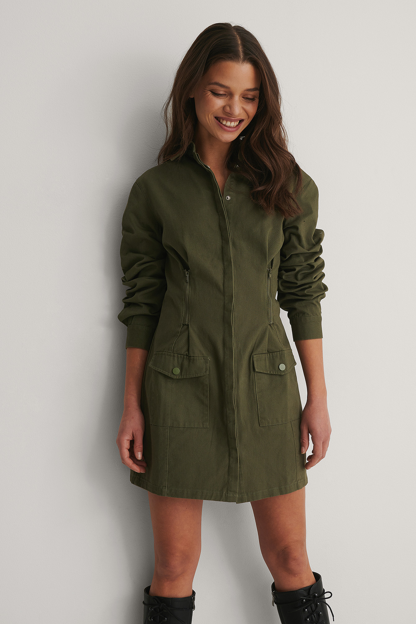 Dark Green Robe Mini Avec Poche