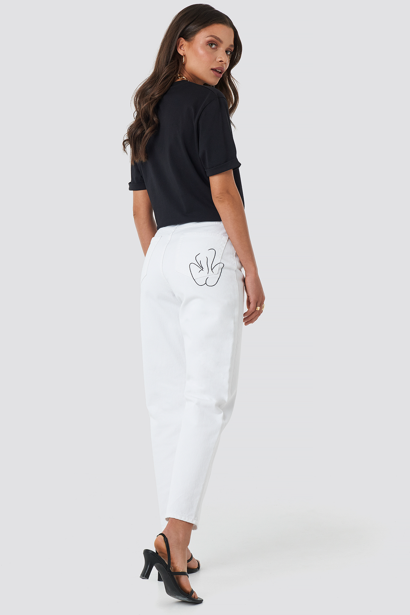 White Pocket Embroidered Jeans