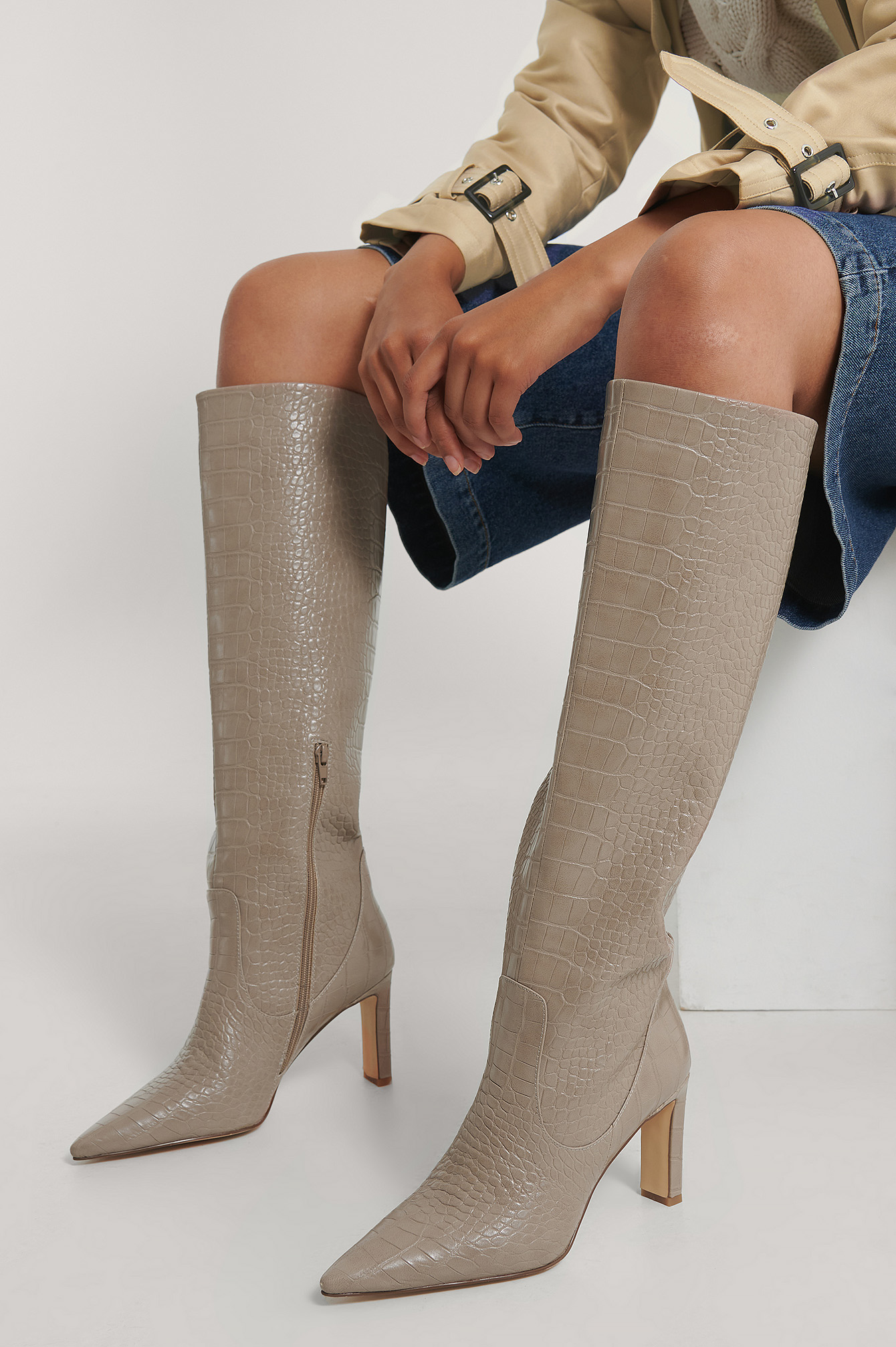 Taupe Bottes Pointues À Tige Ample