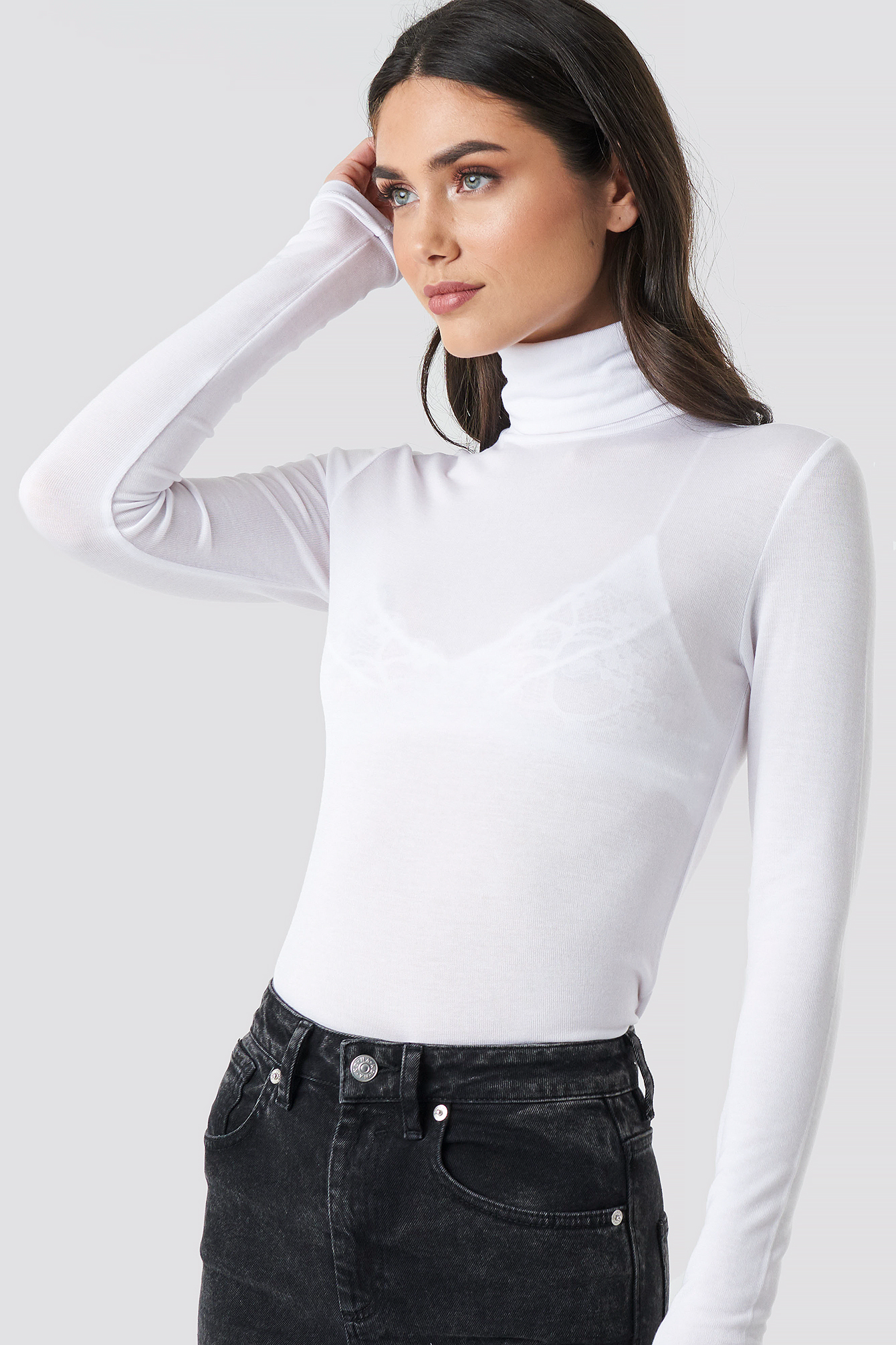 White NA-KD Trend Polo Neck Long Sleeve Top