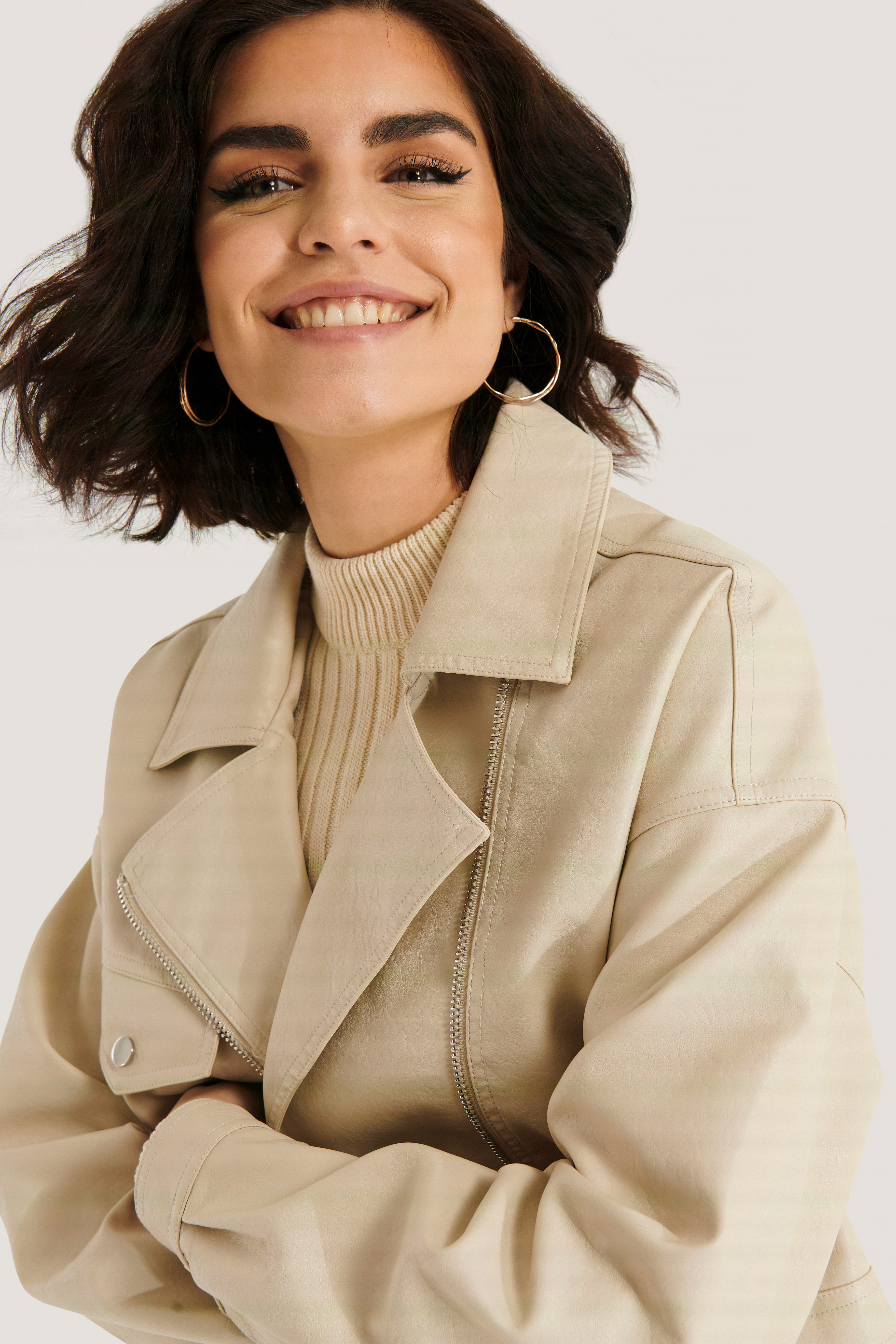 Beige Veste Faux Cuir
