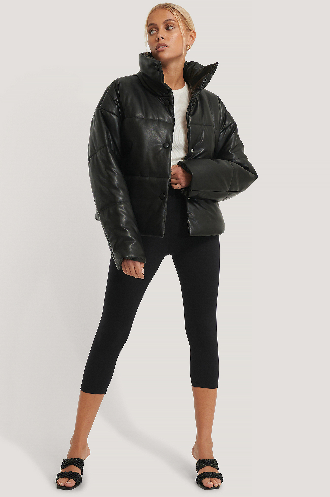 Black Veste En Faux Cuir Rembourrée