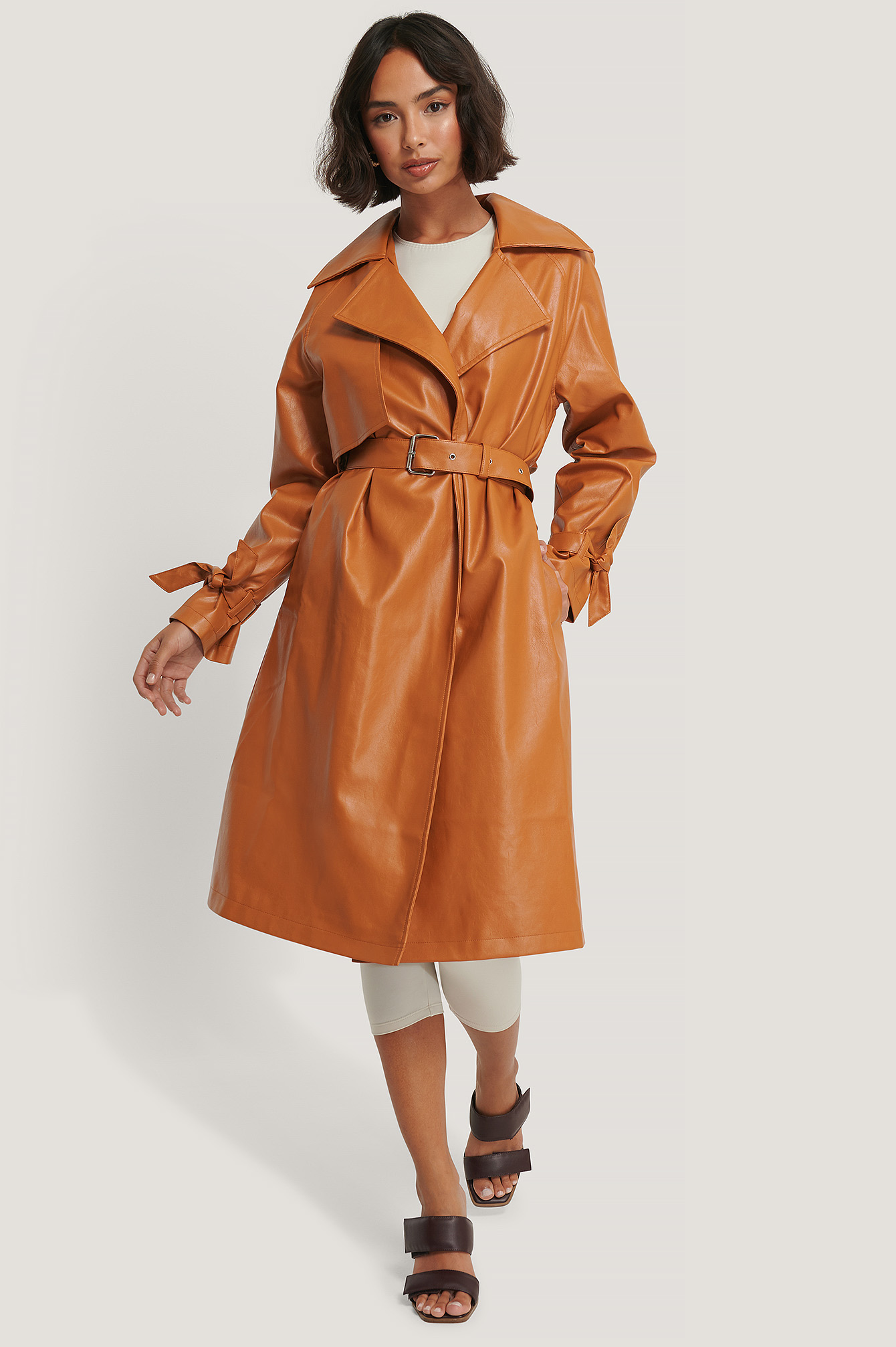 Orange Trench En Faux Cuir