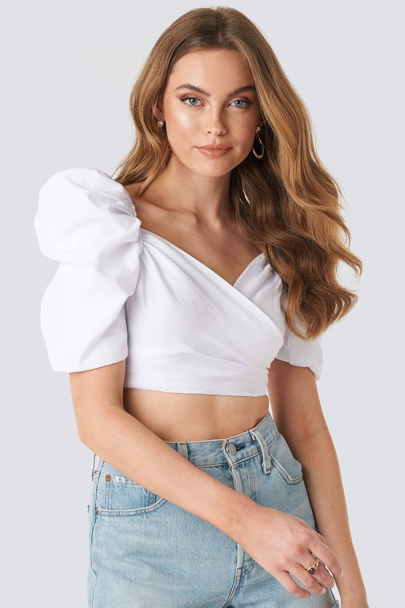 Puff Shoulder Crop Top Blanc nakd.fr