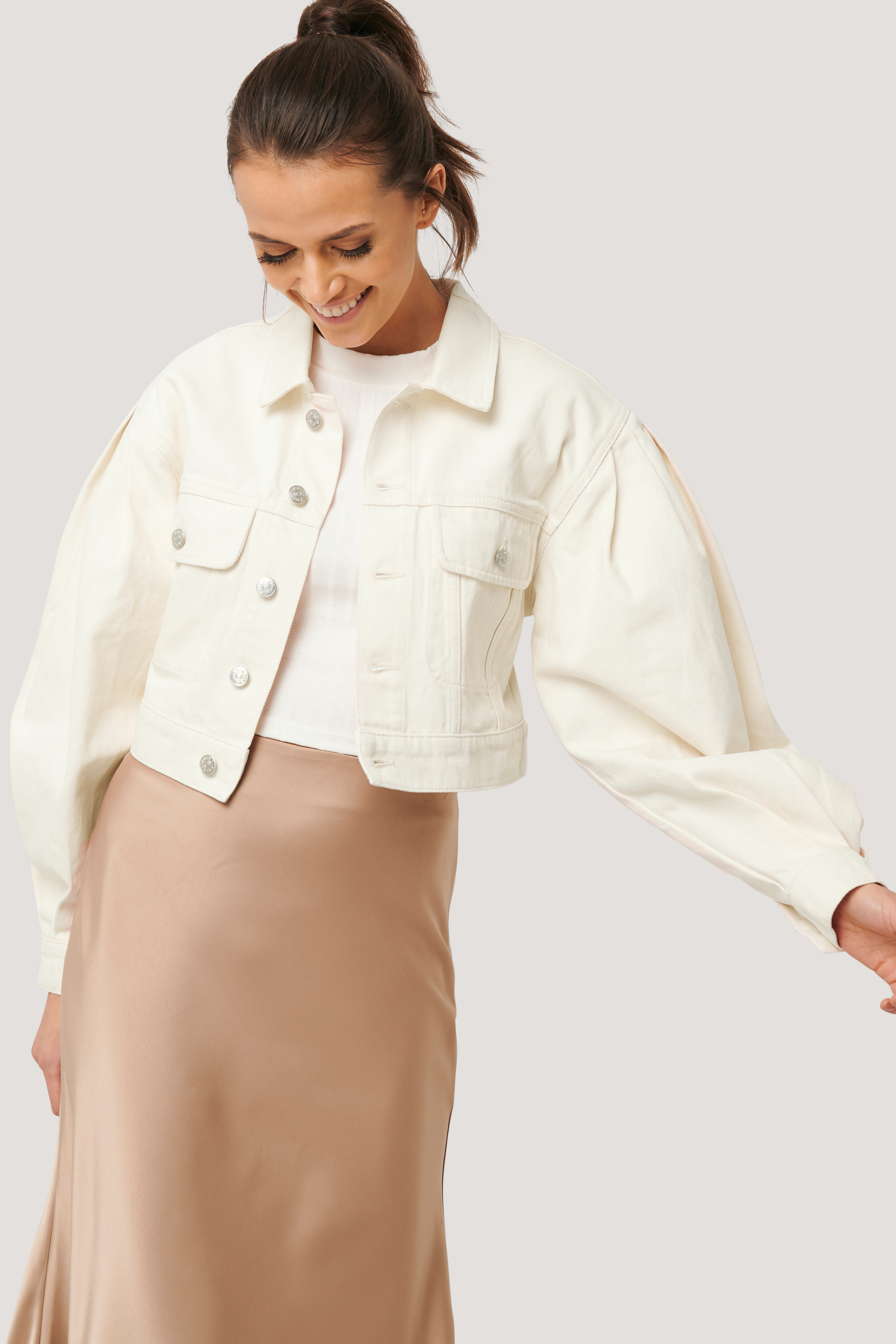 Eggshell Puff Sleeve Oversized Denim Jacket
