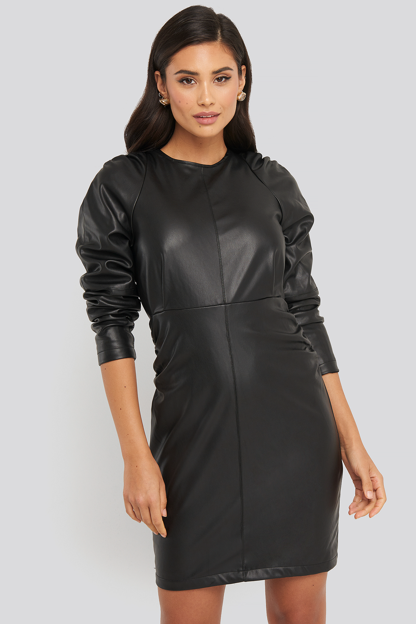 Black NA-KD Trend Puff Sleeve Soft Pu Dress